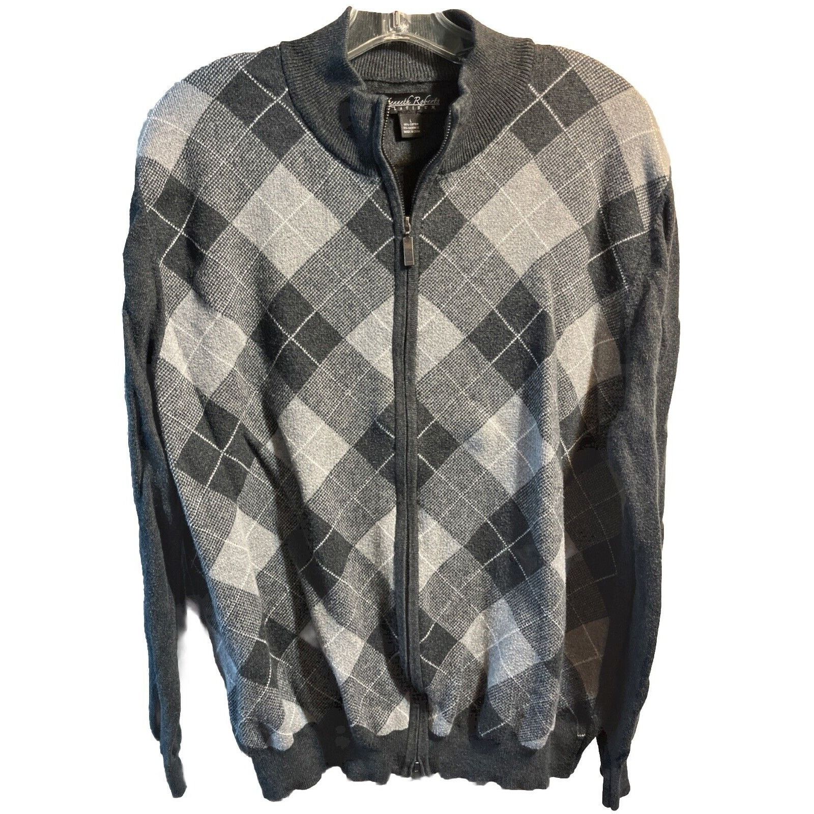 Other Kenneth Roberts Men’s L Gray Argyle Cotton Cashmere Sweater Size US L / EU 52-54 / 3 - 1 Thumbnail