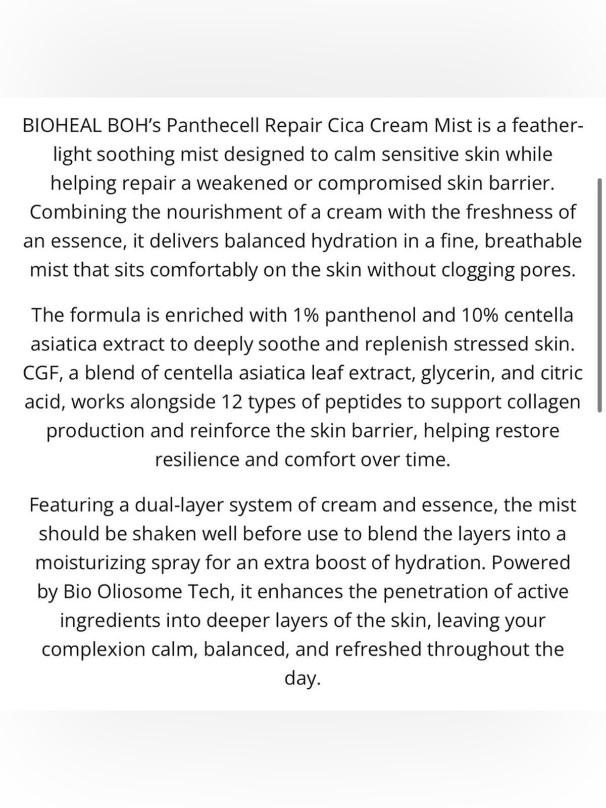 Other Bioheal BOH / Panthecell Cica Cream Mist / 120ml Spray Size ONE SIZE - 10 Thumbnail