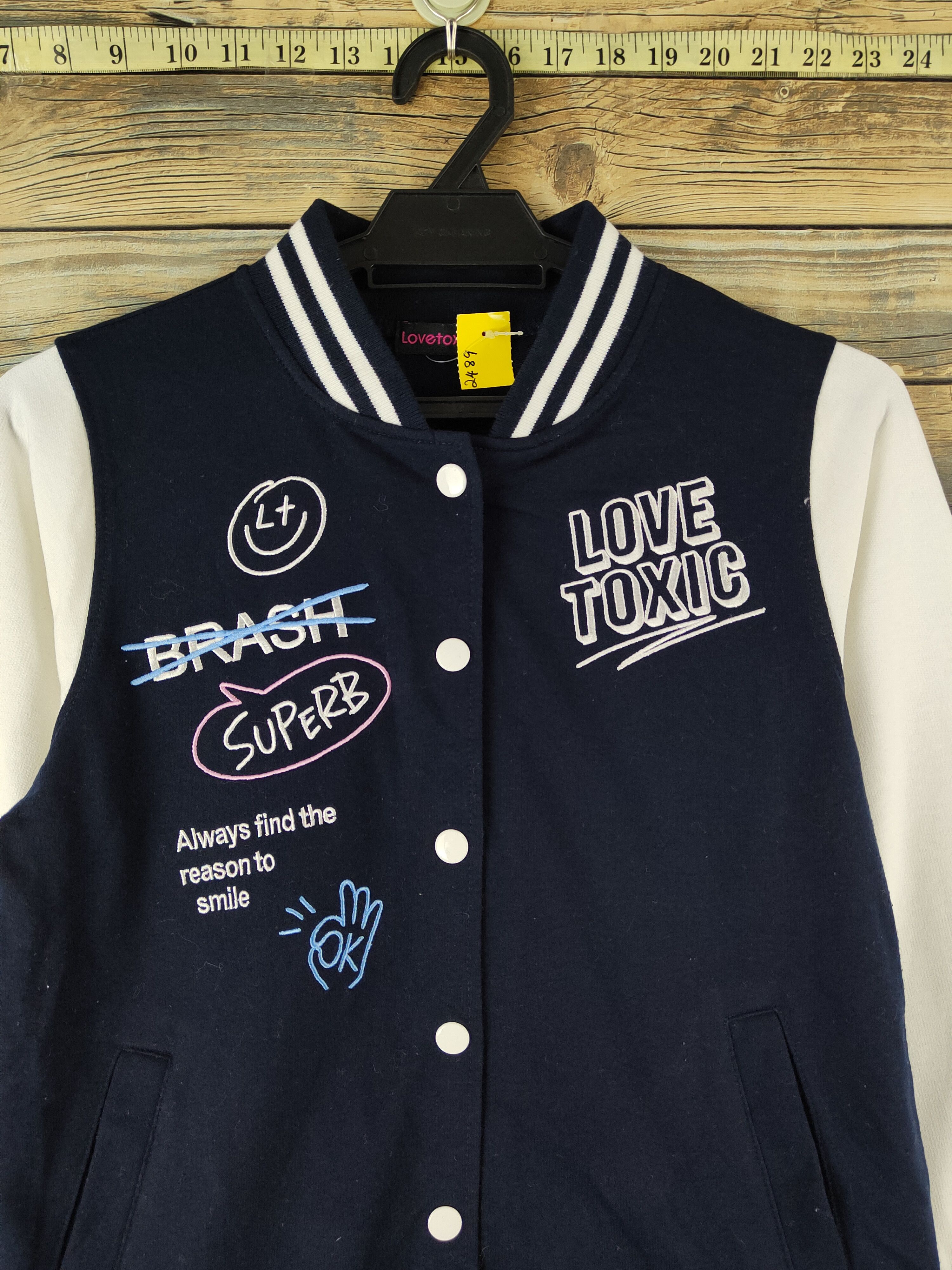 Japanese Brand DL Lovetoxic Navy White Varsity Jackets #2489 Size S / US 4 / IT 40 - 2 Thumbnail
