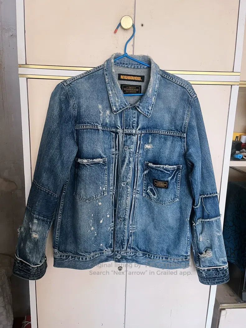 Neighborhood Distressed Ripped Splatter King Denim Jacket