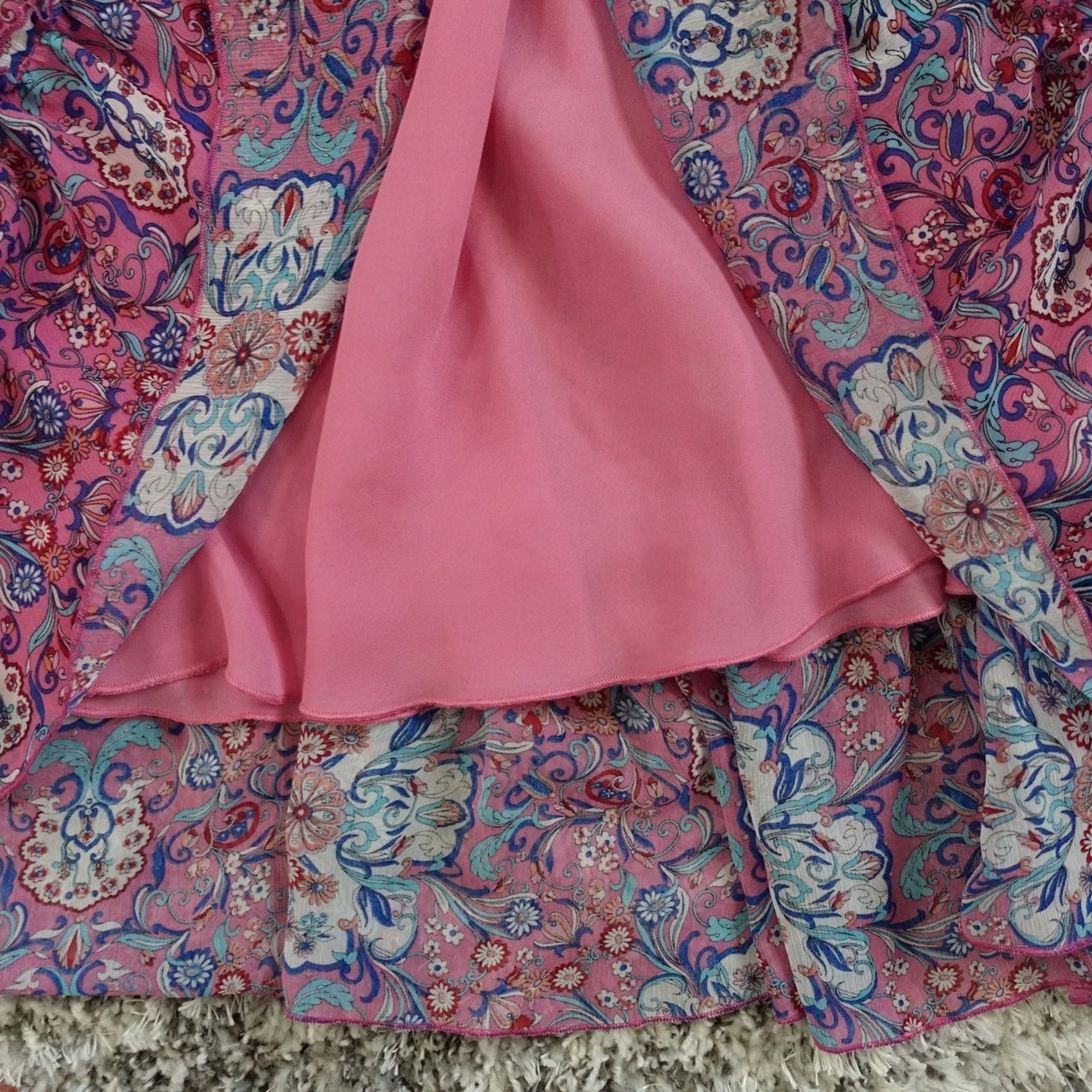 Vintage BISOU BISOU Dress Womens Maxi Sleeveless Floral Ruffles Boho VTG Pink Square Neck Long Casual Party/Cocktail Travel Size M / US 6-8 / IT 42-44 - 6 Thumbnail
