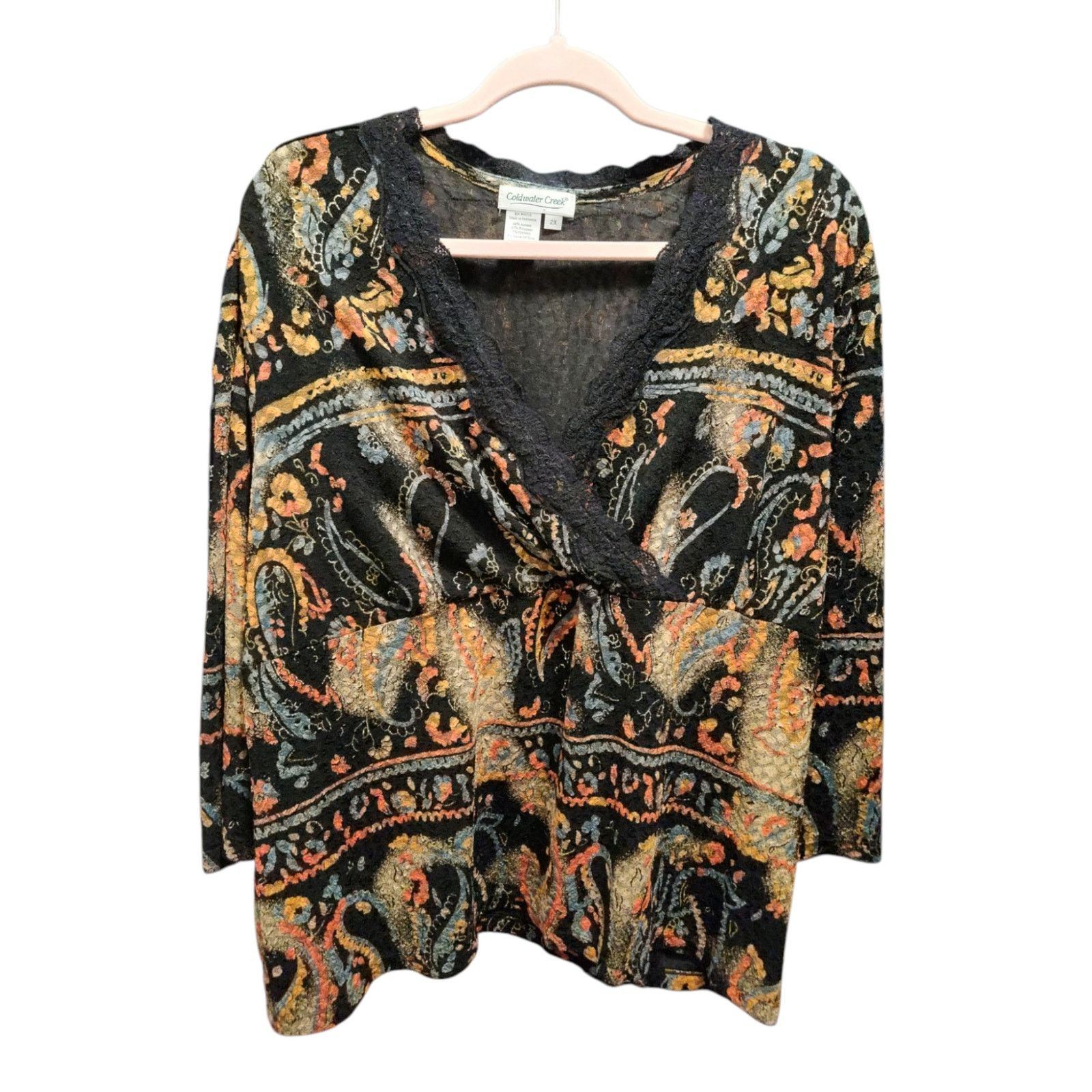 Coldwater Creek Coldwater Creek Size 2X Paisley Lace Trim V-Neck Blouse Size XXL / US 16-18 / IT 52-54 - 1 Thumbnail