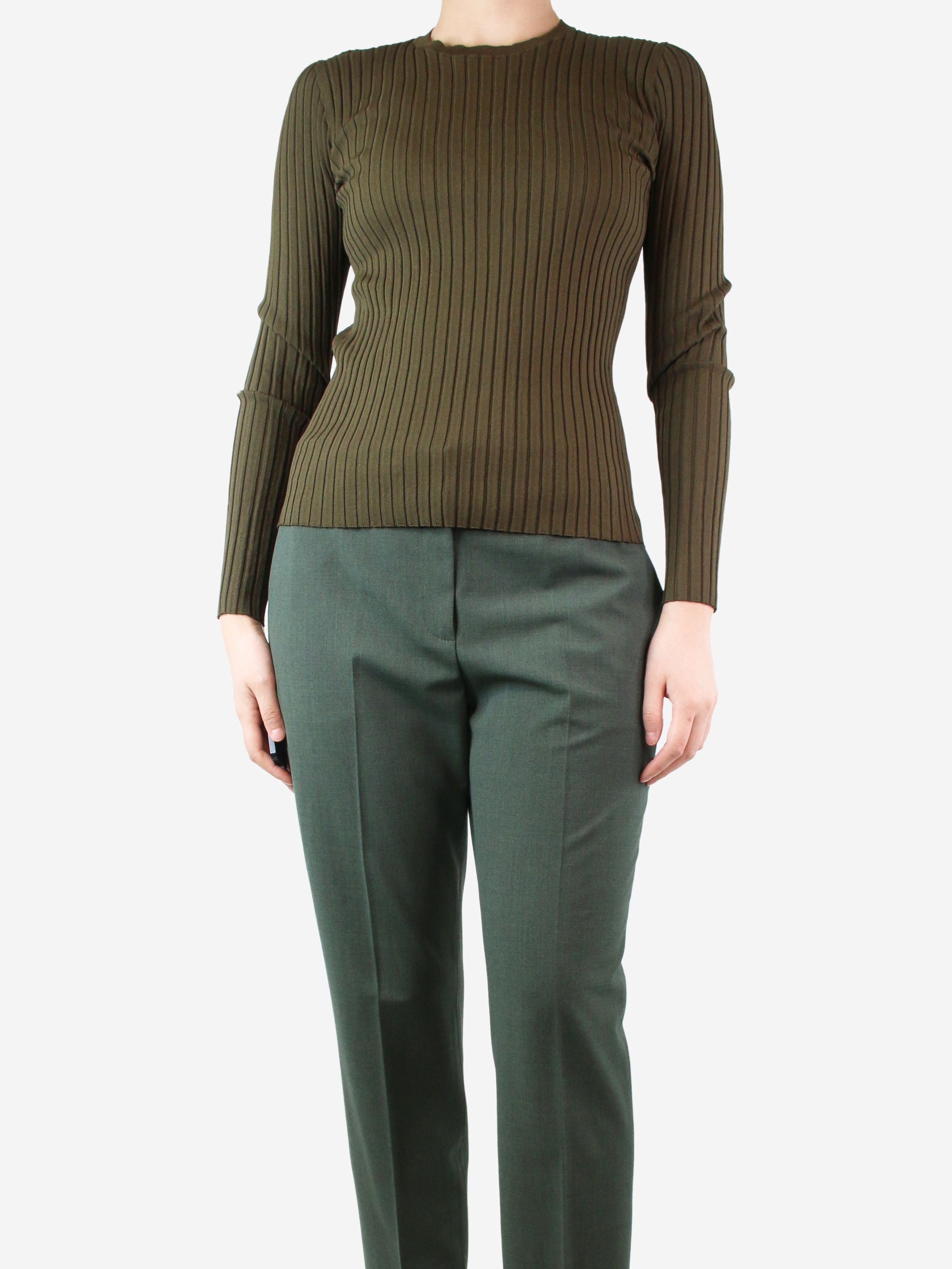 image of Norse Projects Green Ribbed Long-Sleeved Top - Size S, Women's