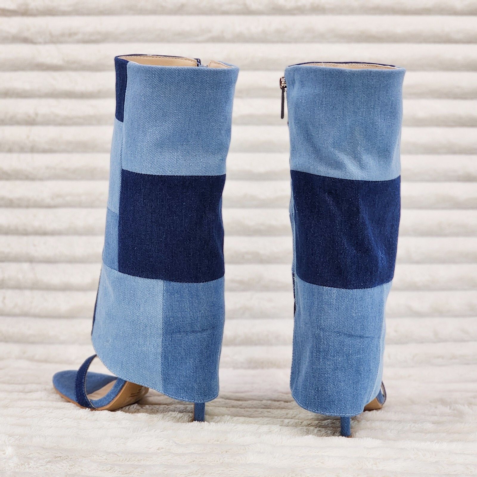 Other Paris Denim Patchwork Stiletto Fold Over Skirted Shootie San Size US 10 / IT 40 - 3 Thumbnail
