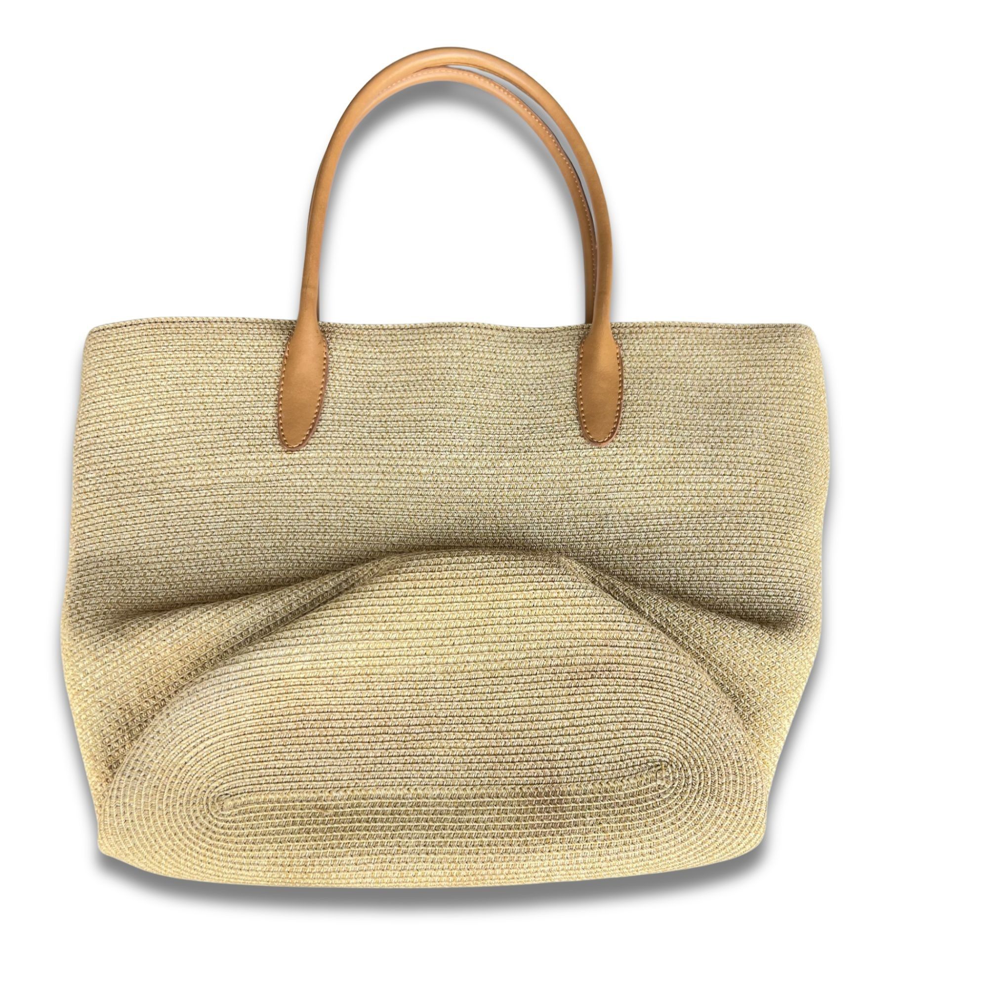 Talbots Talbots Metallic Gold-Tone Woven Tote Bag With Tan Faux-Leat Size ONE SIZE - 3 Thumbnail