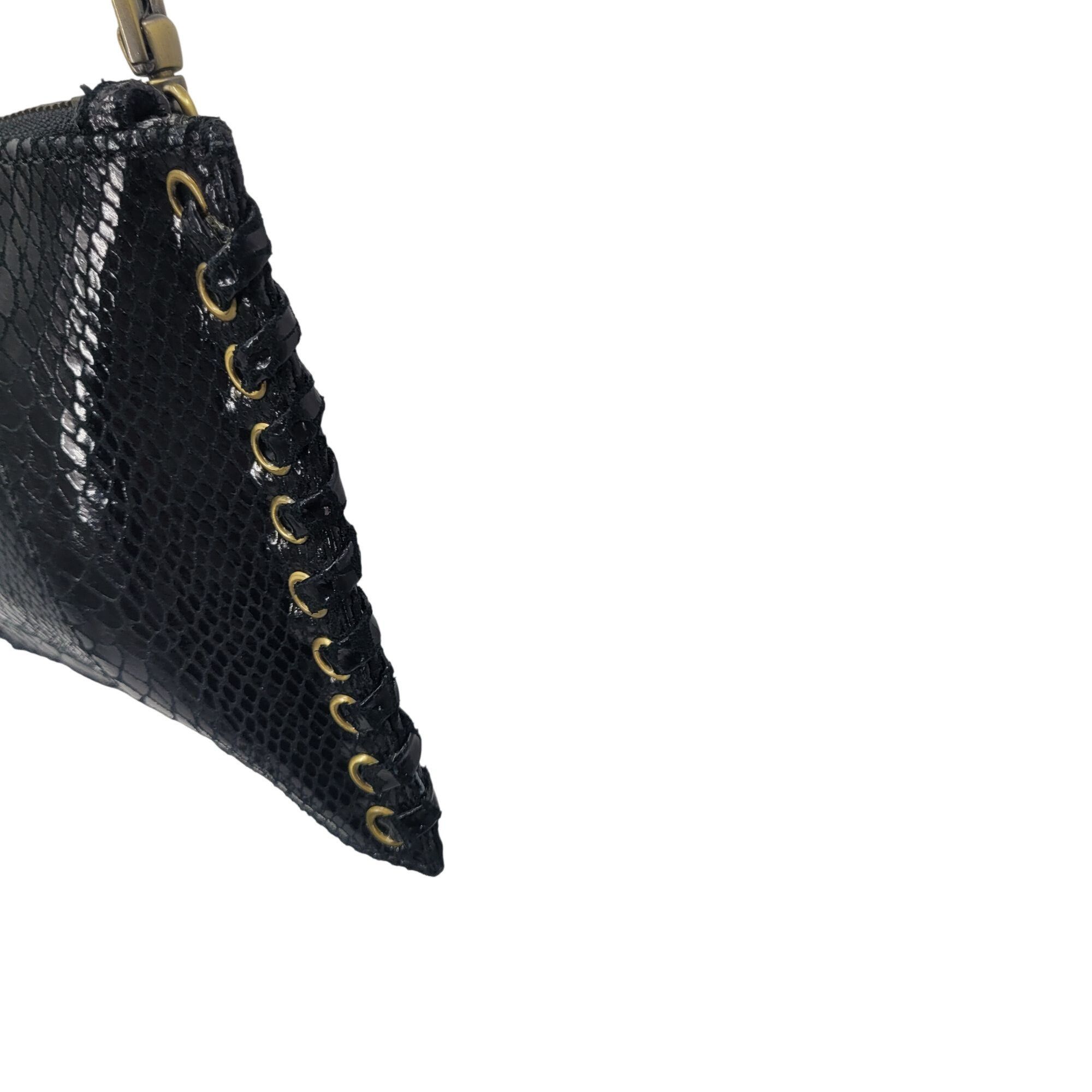 Other Y2K Sharif Black Faux Snake Wristlet Clutch Bag Baguette Gro Size ONE SIZE - 7 Thumbnail