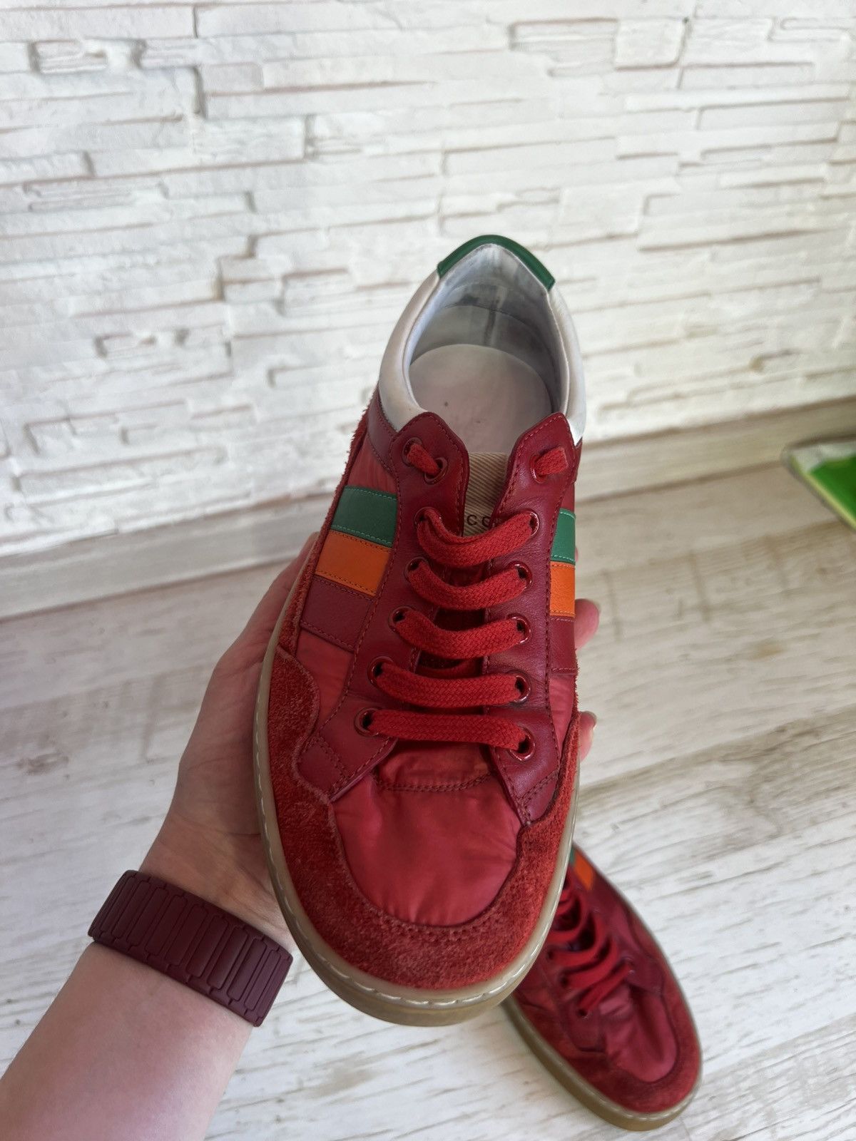 Gucci Gucci Red Suede Nylon Sneakers 494761 Size 38.5 / US 8.5 Size US 8.5 / IT 38.5 - 13 Thumbnail