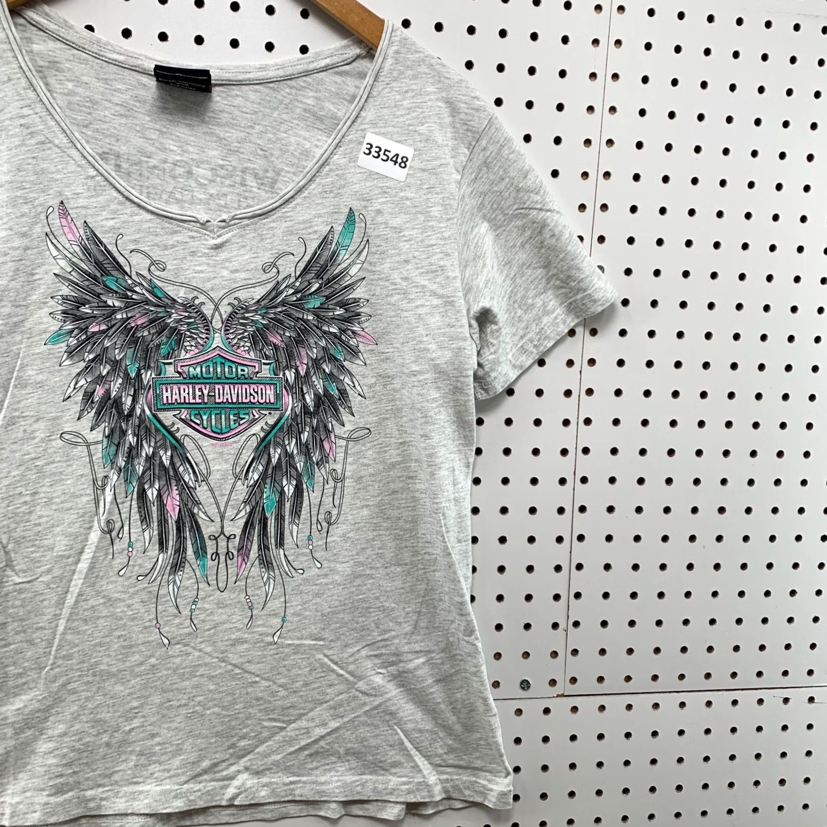 Harley Davidson Harley-Davidson Motorcycle Shirt Womens Large Top Gray WINGS V Neck 18X23.5 Size L / US 10 / IT 46 - 4 Thumbnail