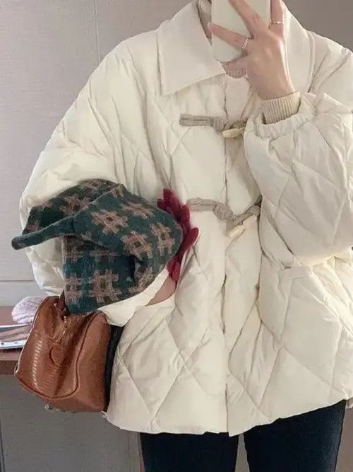 image of Vintage White Puffer Jacket Women Winter Thick Warm