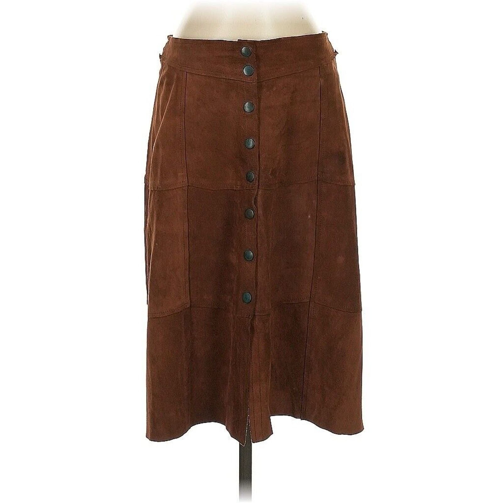 Gap Chocolate Brown Suede Leather Button Front Midi Skirt 4