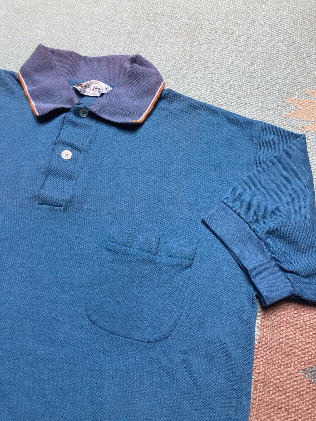 Vintage VTG 70s munsingwear polo shirt blue golf combed cotton large Size US L / EU 52-54 / 3 - 5 Thumbnail