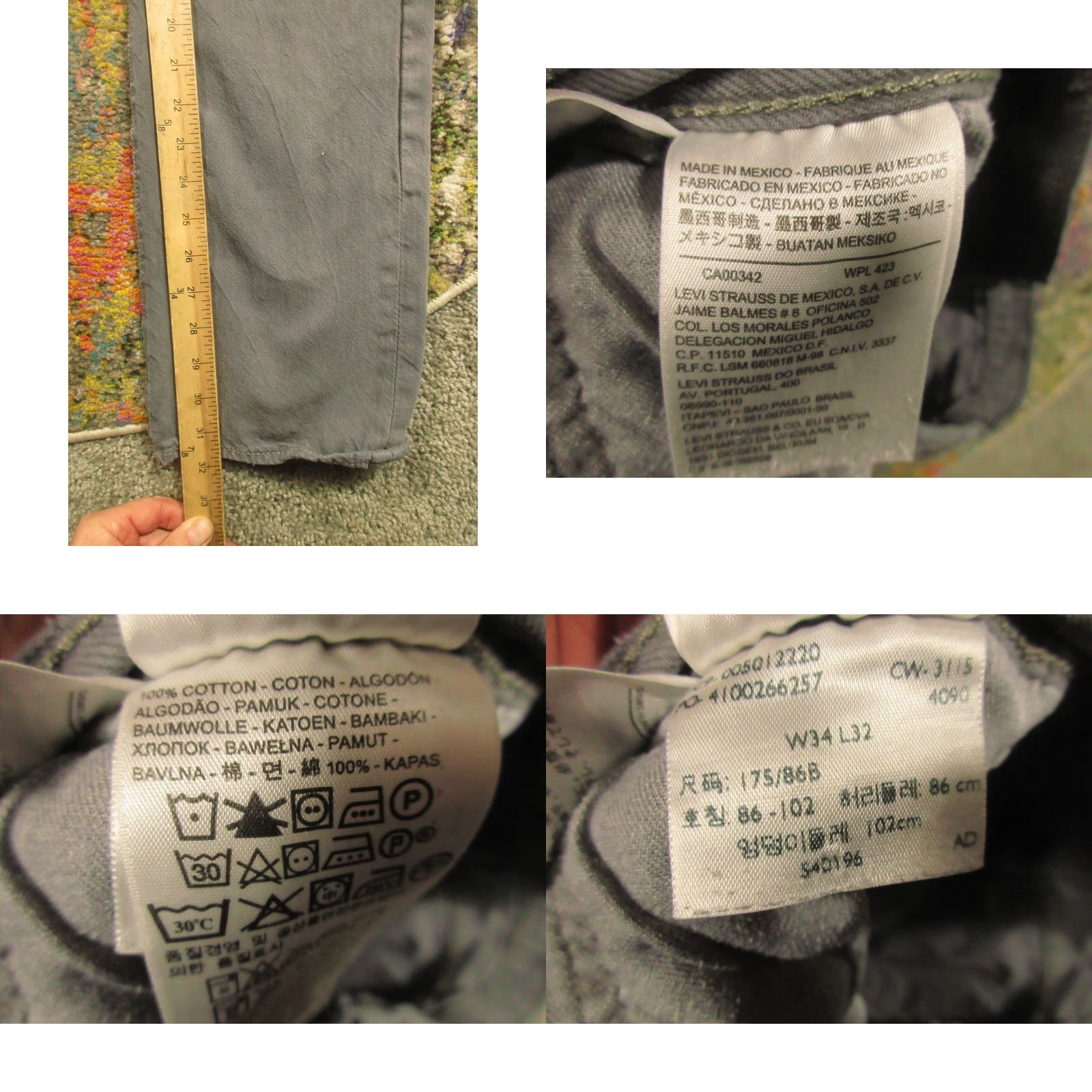 Levi's LEVI'S 501 Jeans 34x32 Gray Denim Button Fly Regular Straight 5-Pocket Men Adult Classic USA Size US 34 / EU 50 - 8 Thumbnail