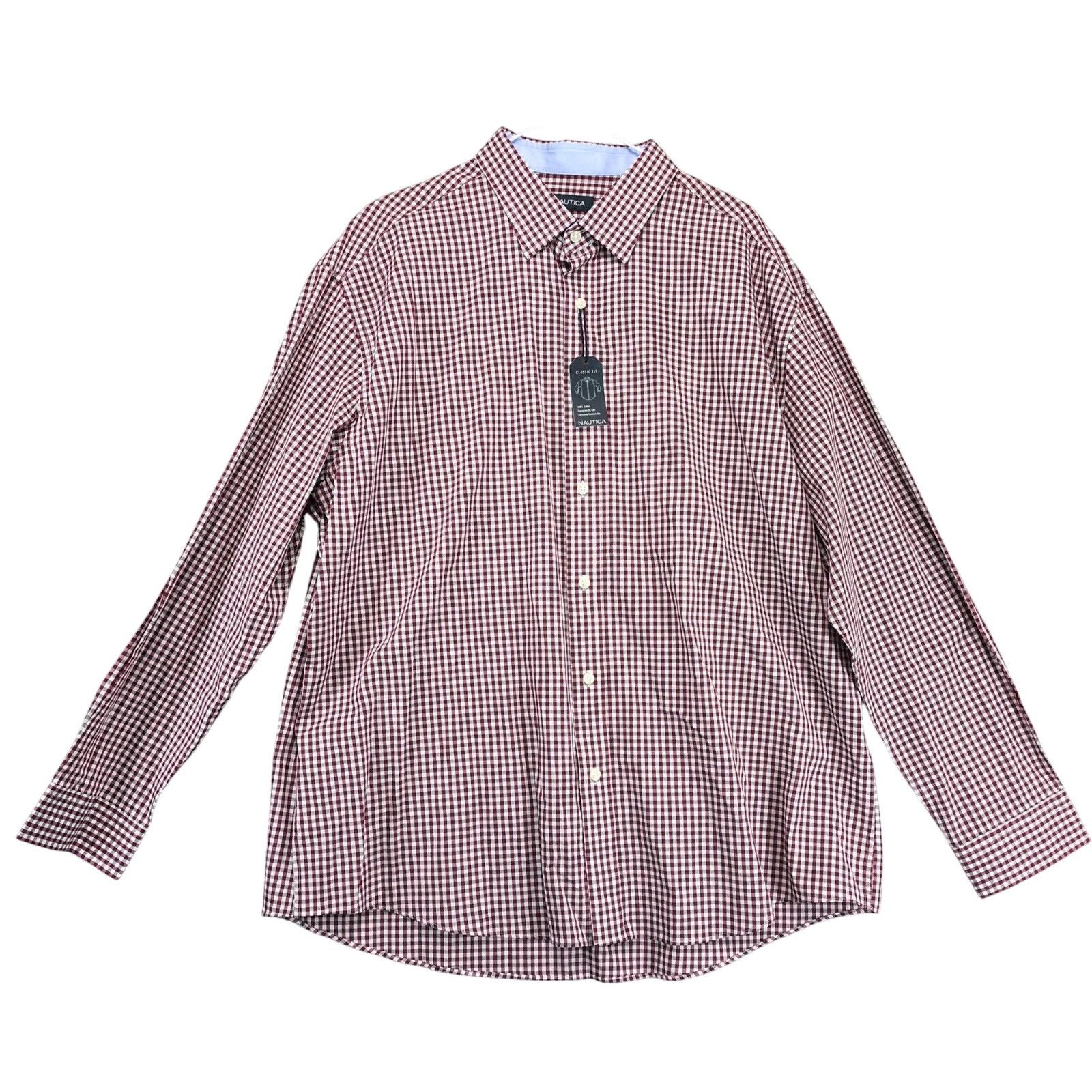 Nautica Nautica Classic Fit Red Check Men's Dress Shirt XL Long Slv Size US XL / EU 56 / 4 - 1 Thumbnail