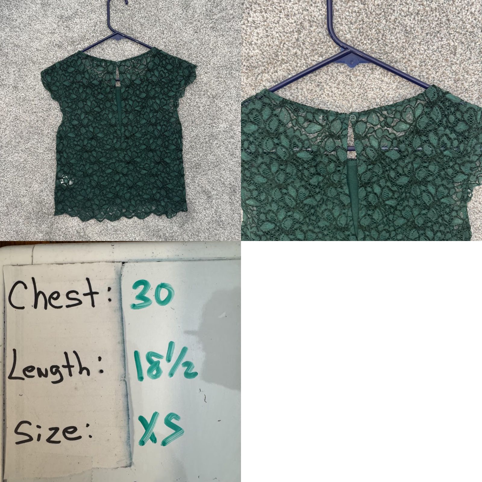 Vintage Talula Lace Top Blouse Womens XS Green Sleeveless Lined Scallop Hem Floral Boho Size XS / US 0-2 / IT 36-38 - 8 Thumbnail