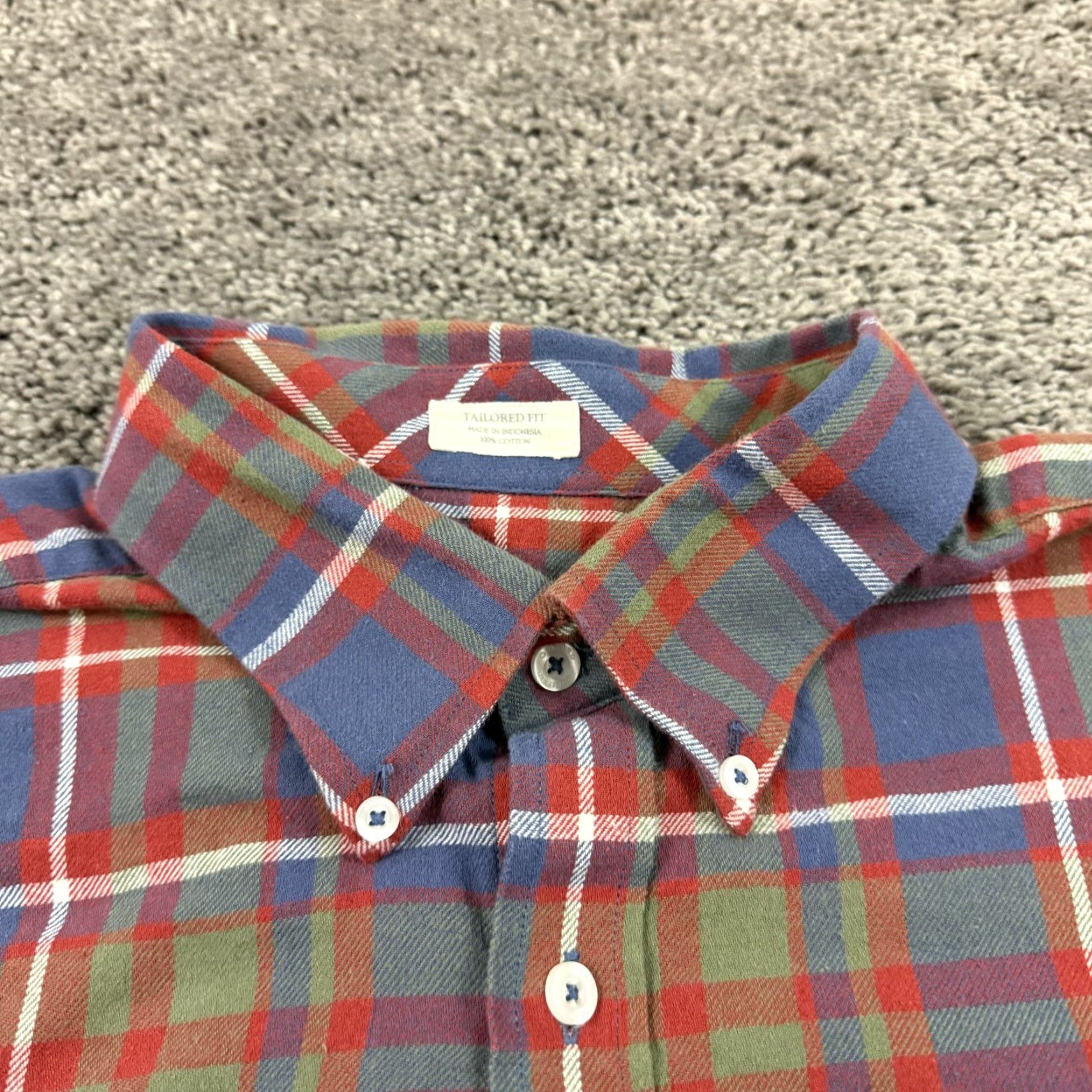 Vintage Onward Reserve Shirt Mens XL Red Plaid Cotton Flannel Long Sleeve Button-Up Tailored Fit Size US XL / EU 56 / 4 - 6 Thumbnail
