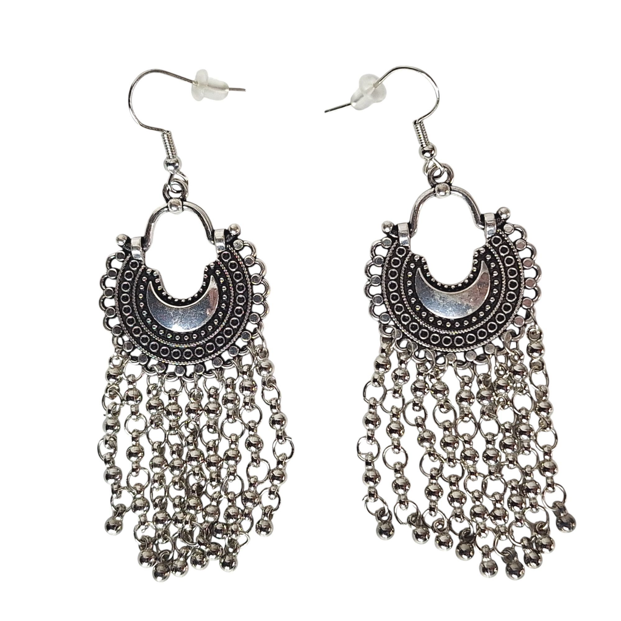 Other Whimsical Witchy Silver Moon Tassel Chandelier Earrings Cele Size ONE SIZE - 1 Thumbnail