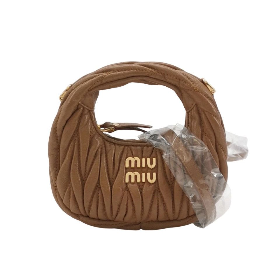 Miu Miu Miu Miu Wander Brown Leather Matelasse Handle Bag Size ONE SIZE - 1 Thumbnail