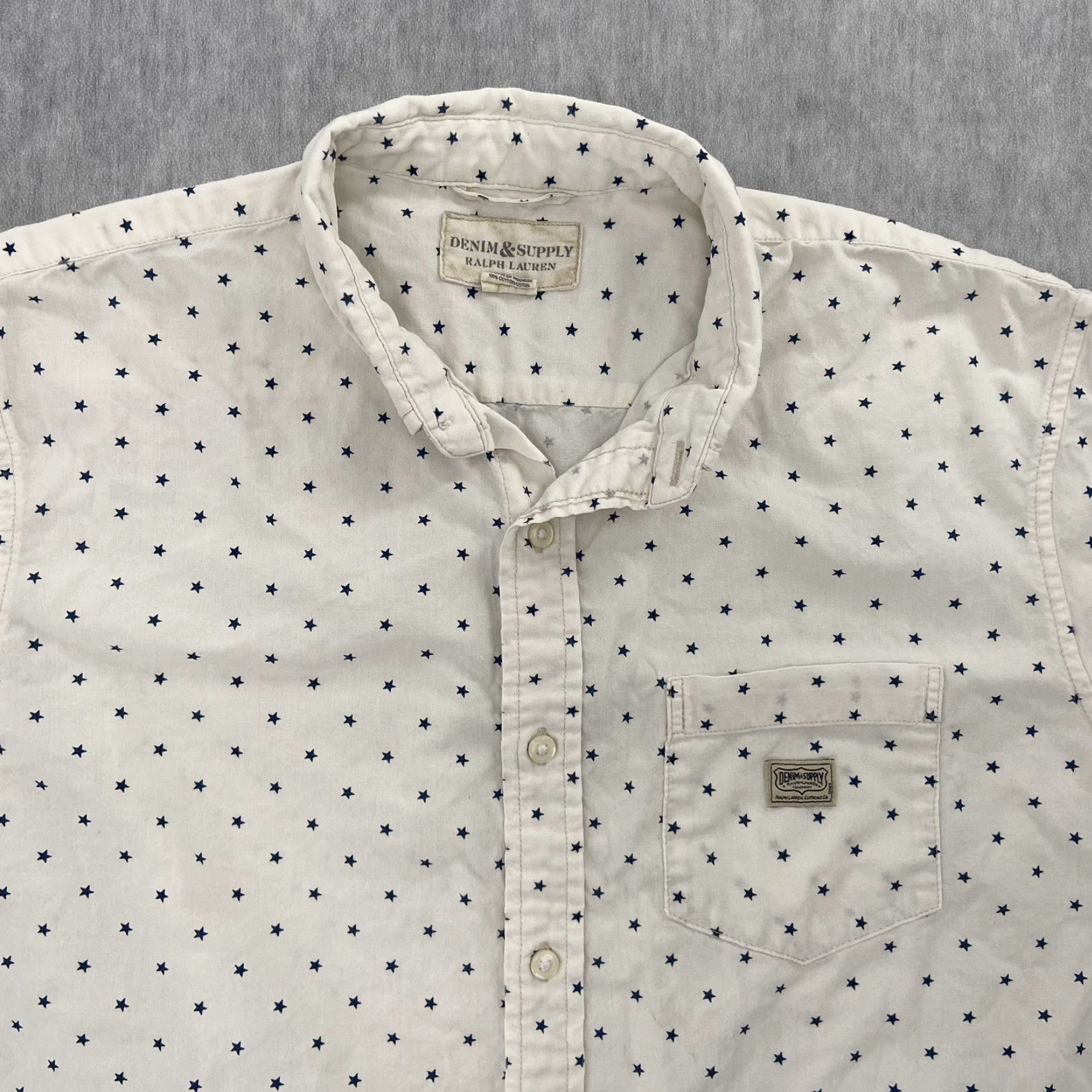 Ralph Lauren VINTAGE Denim & Supply Ralph Lauren Shirt Adult Extra Large White Star Button Short Sleeve Shirt XL White Stars Mens Size US XL / EU 56 / 4 - 3 Thumbnail