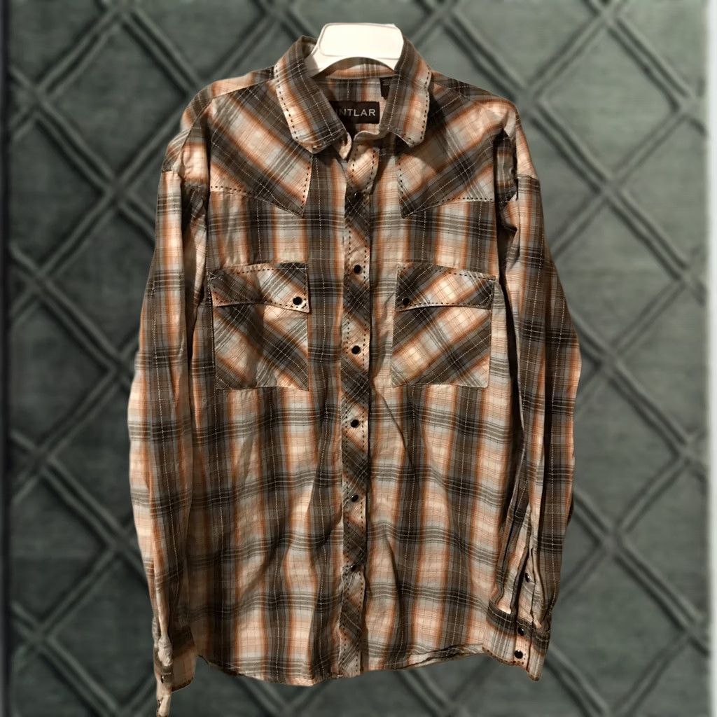 Vintage Pintlar Pearl Snap Western Cowboy Plaid Shirt Large Brown 100% Cotton Men Regular Pocketed Button-Up Size US L / EU 52-54 / 3 - 1 Thumbnail