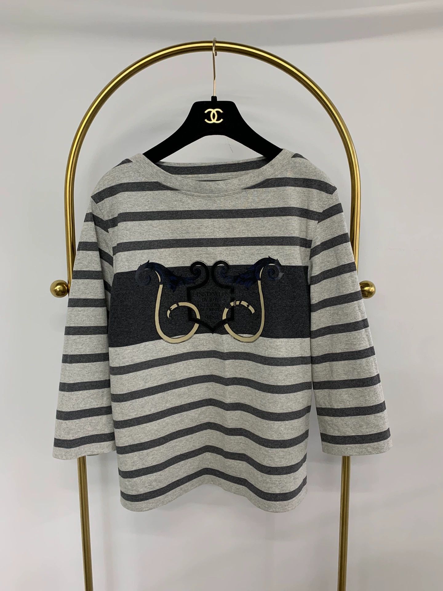 Hermes Gray Striped Long Sleeve T-shirt - dmc
