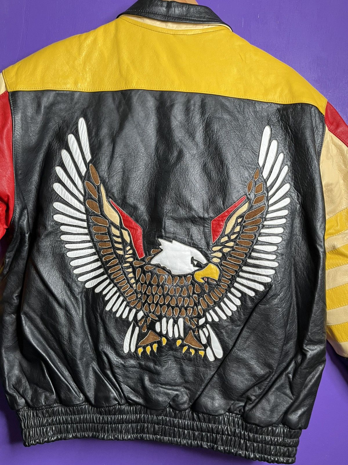 Vintage Vintage 90s big eagle boxy leather jacket Size US L / EU 52-54 / 3 - 3 Thumbnail