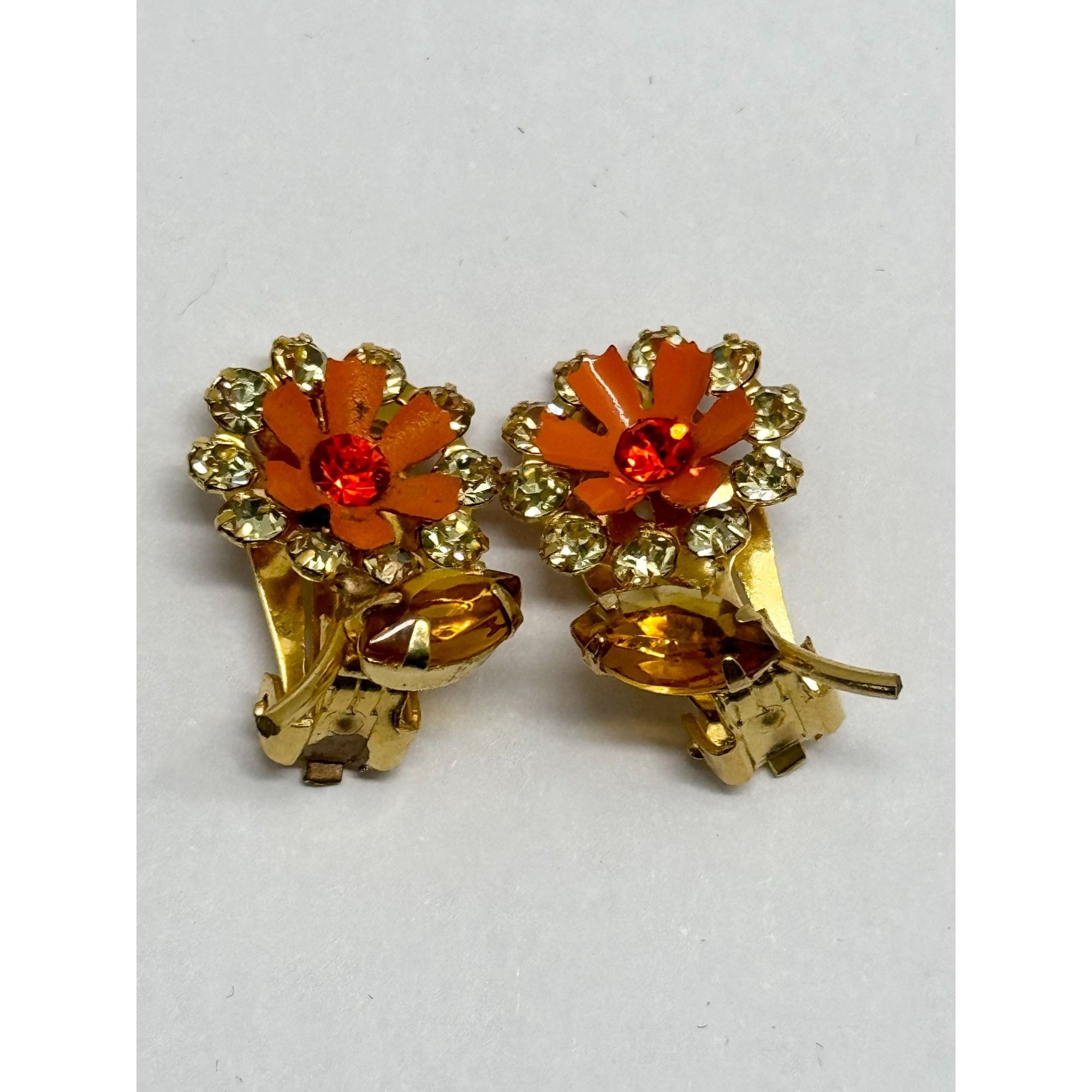 Vintage Vintage orange flower rhinestone earrings Size ONE SIZE - 4 Thumbnail