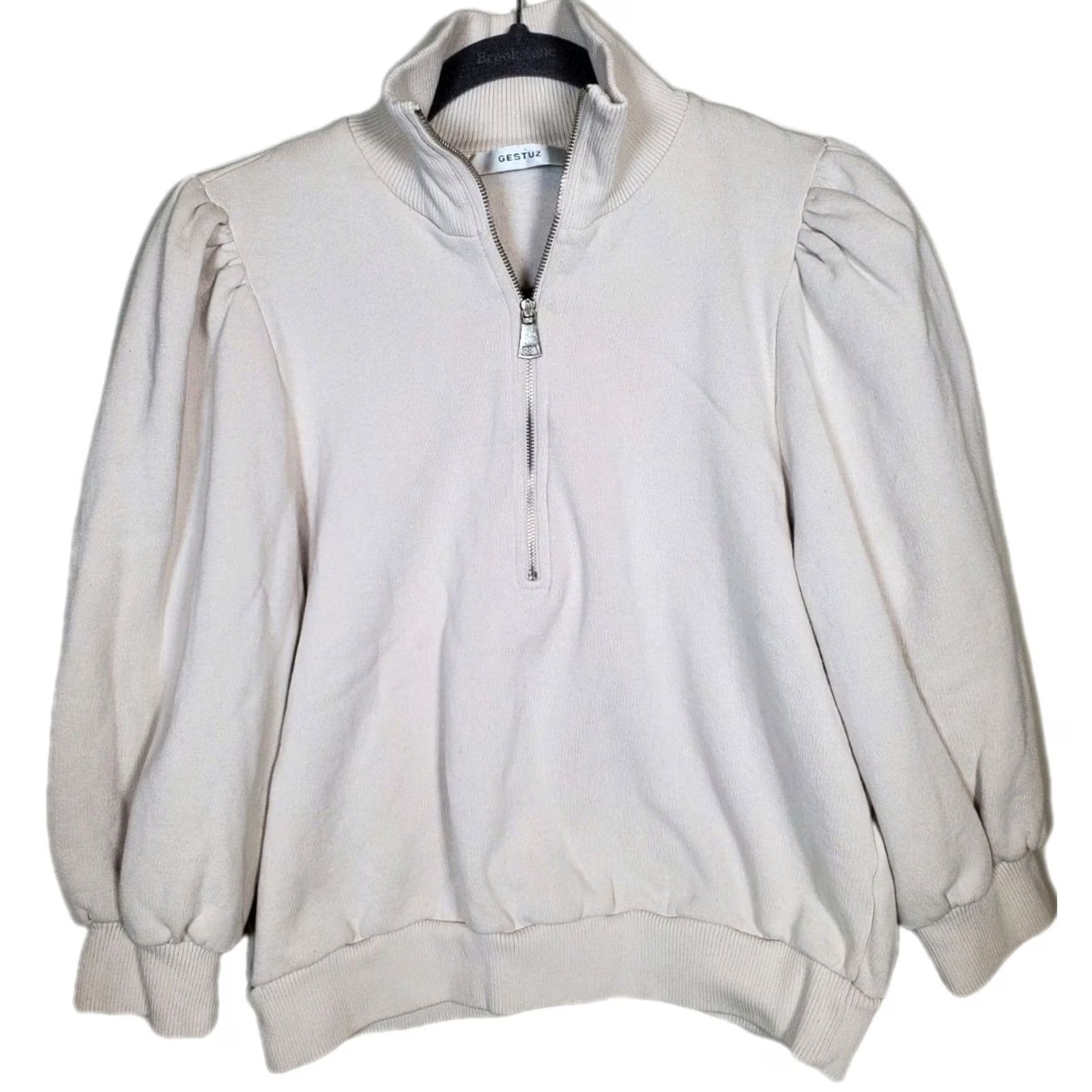 Gestuz VINTAGE Gestuz NankitaGZ SS Zipper Sweatshirt Light Taupe Cotton Women's Size S US 4 Size S / US 4 / IT 40 - 3 Thumbnail