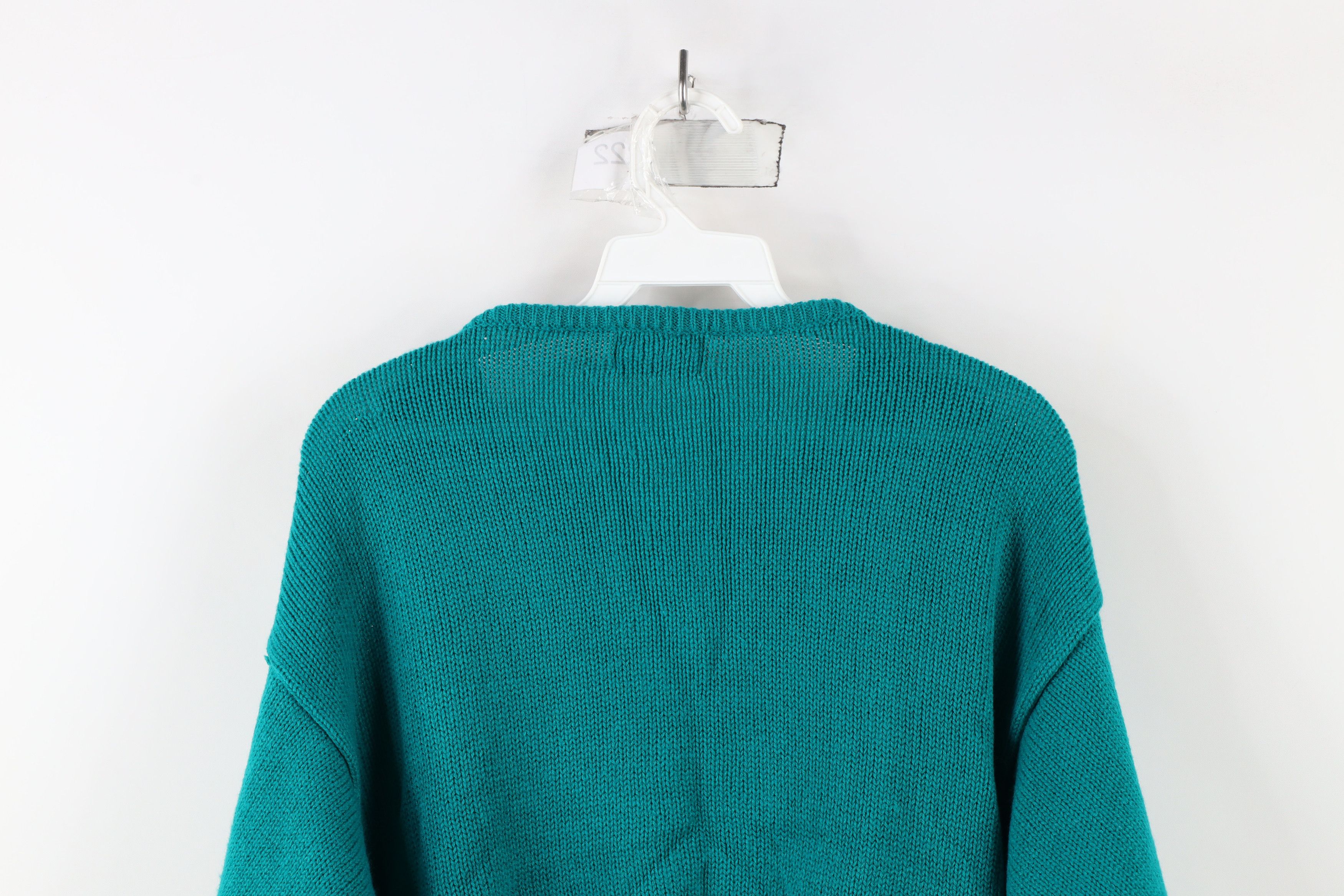 Vintage Vintage 70s Streetwear Cable Knit Front Bib Sweater Teal Size XS / US 0-2 / IT 36-38 - 10 Thumbnail