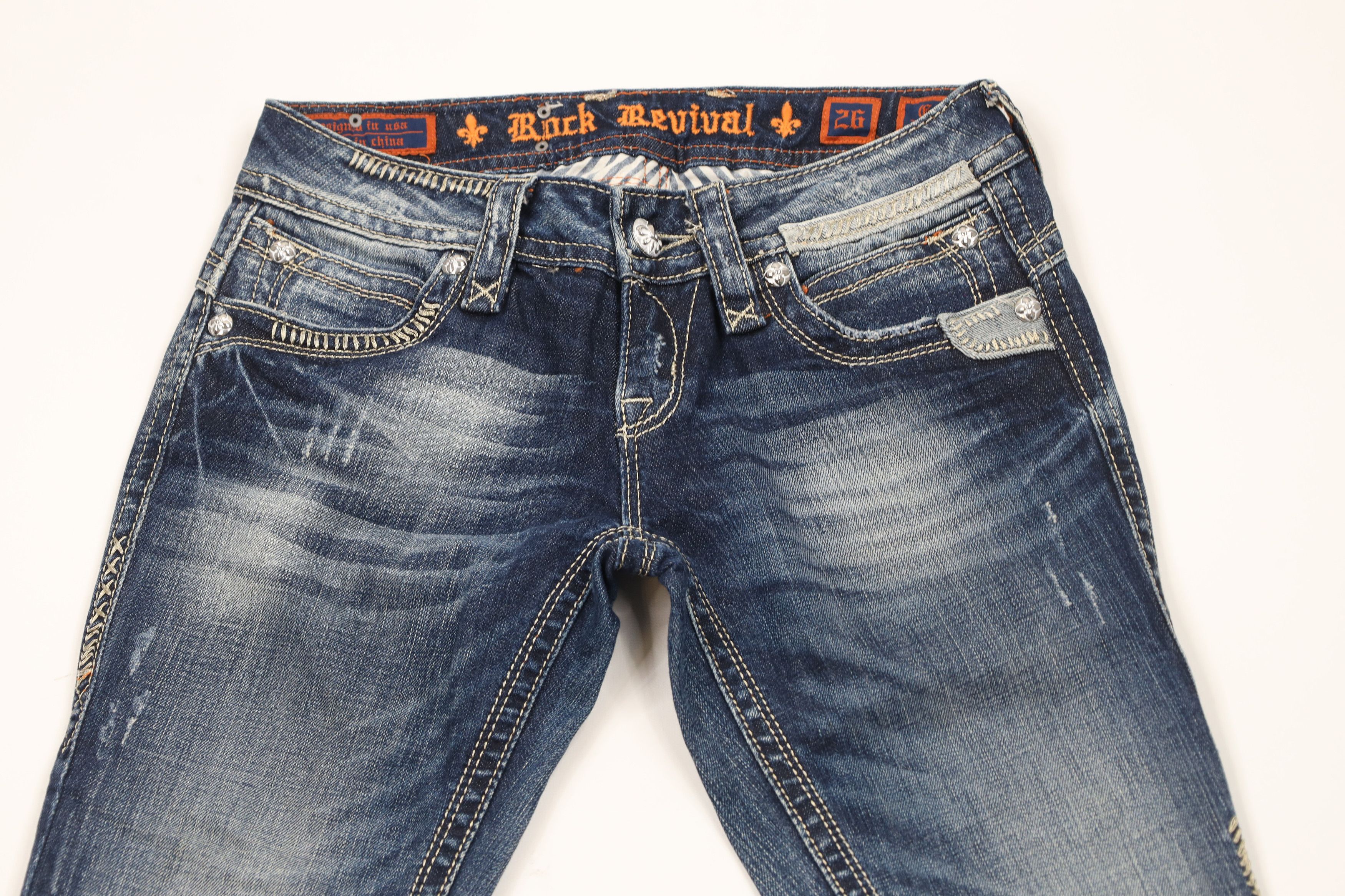 Rock Revival × Vintage Rock Revival Fleur de Lis Gwen Skinny Denim Jeans Blue Size 26" / US 2 / IT 38 - 2 Thumbnail