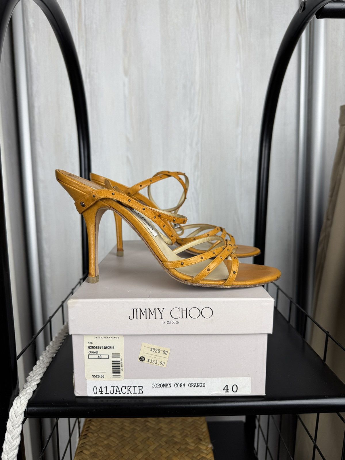 Jimmy Choo Jackie Leather Sandals Mules Heel Shoes W Box in Brown, Women's (Size 10)