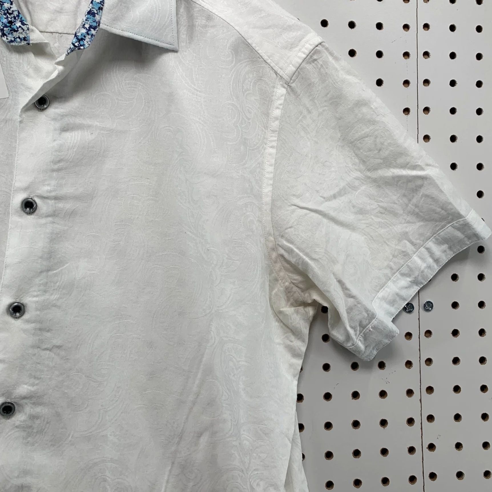 Robert Graham Robert Graham Button Shirt Mens Medium White Blue Floral Trim Short Sleeve Shirt Mens White Floral Button-Up Size US M / EU 48-50 / 2 - 6 Thumbnail