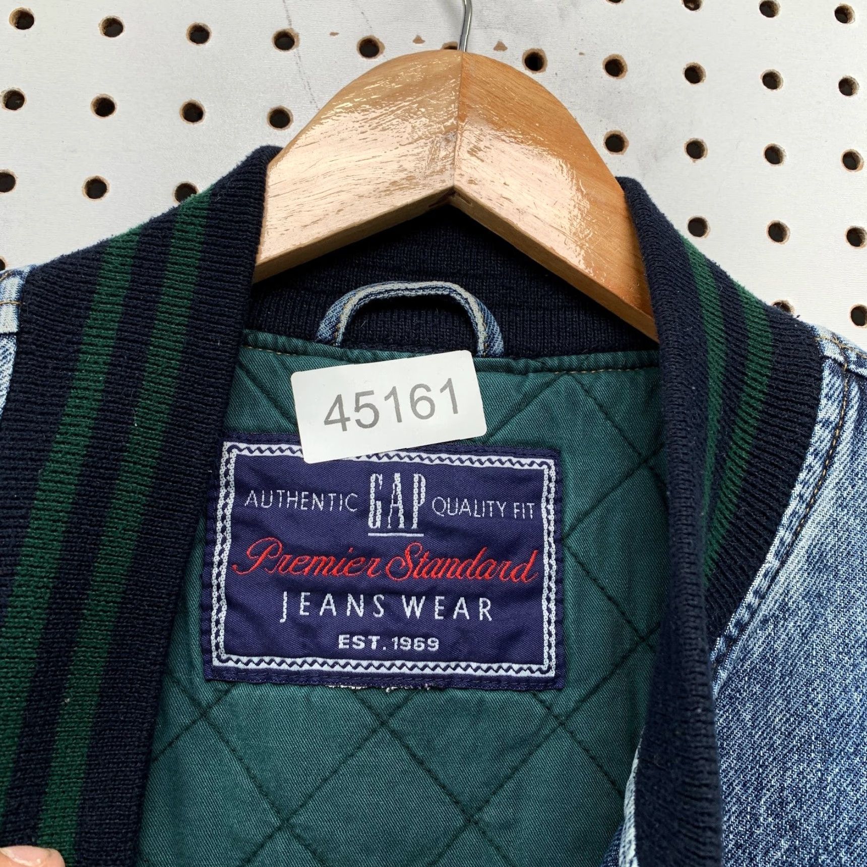 Gap VINTAGE GAP Denim Bomber Jacket Men L Blue Plaid 90s Wool Sleeves Premium Size US L / EU 52-54 / 3 - 4 Thumbnail