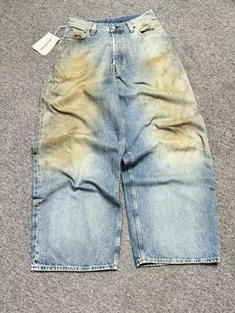 image of Acne Studios Fw23 Mud Dyed Distressed And Washed Jeans in Blue, Men's (Size 28)