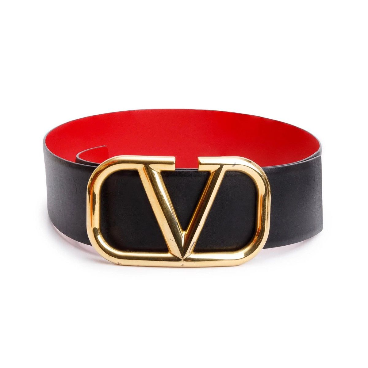 Valentino Valentino Black/Red Calfskin Leather Wide Belt, Size 36 - 1 Thumbnail