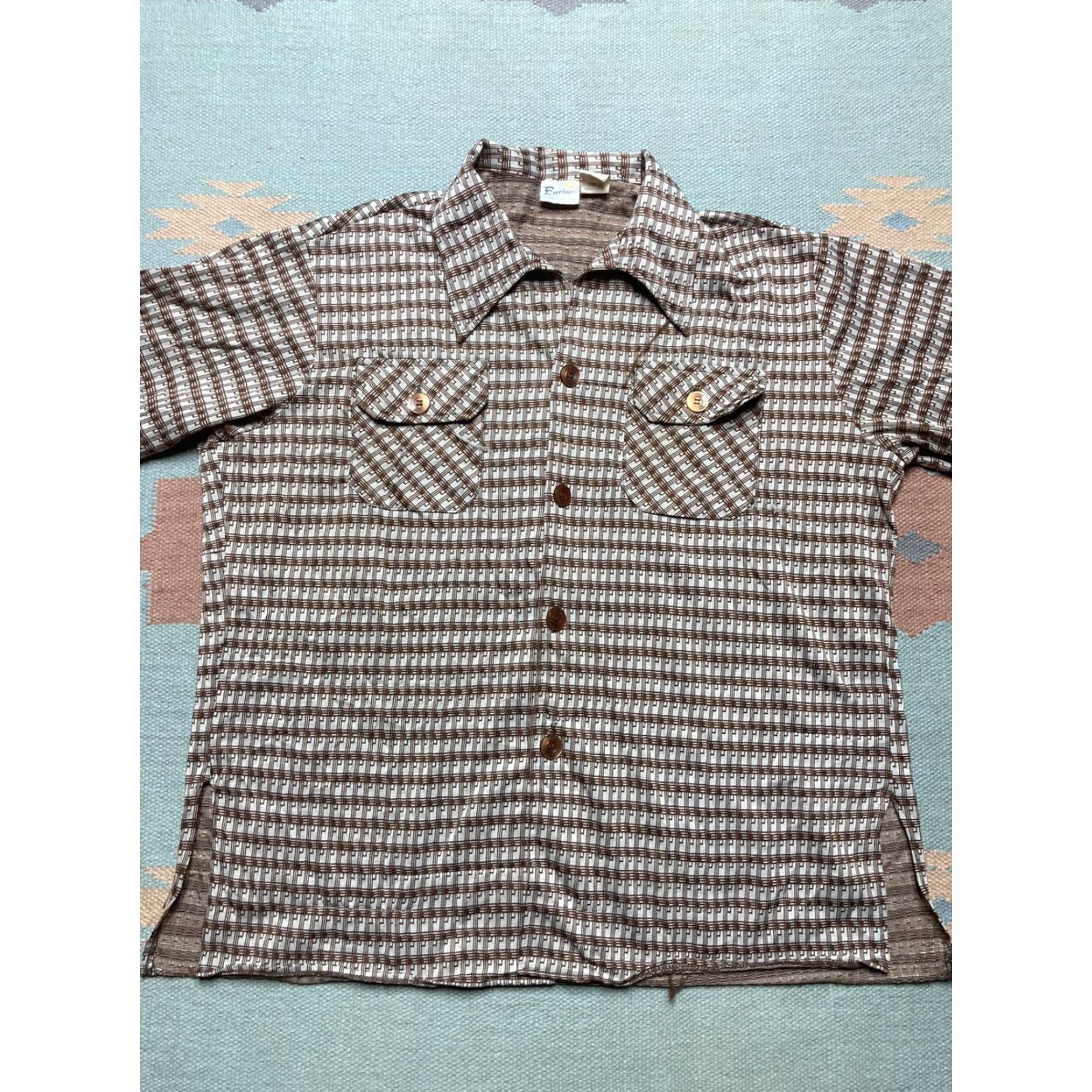 Vintage VINTAGE 70s polyester knit disco shirt Encino California mod hippie dagger XL Shirt Men’s XL California Look Disco Size US XL / EU 56 / 4 - 2 Thumbnail