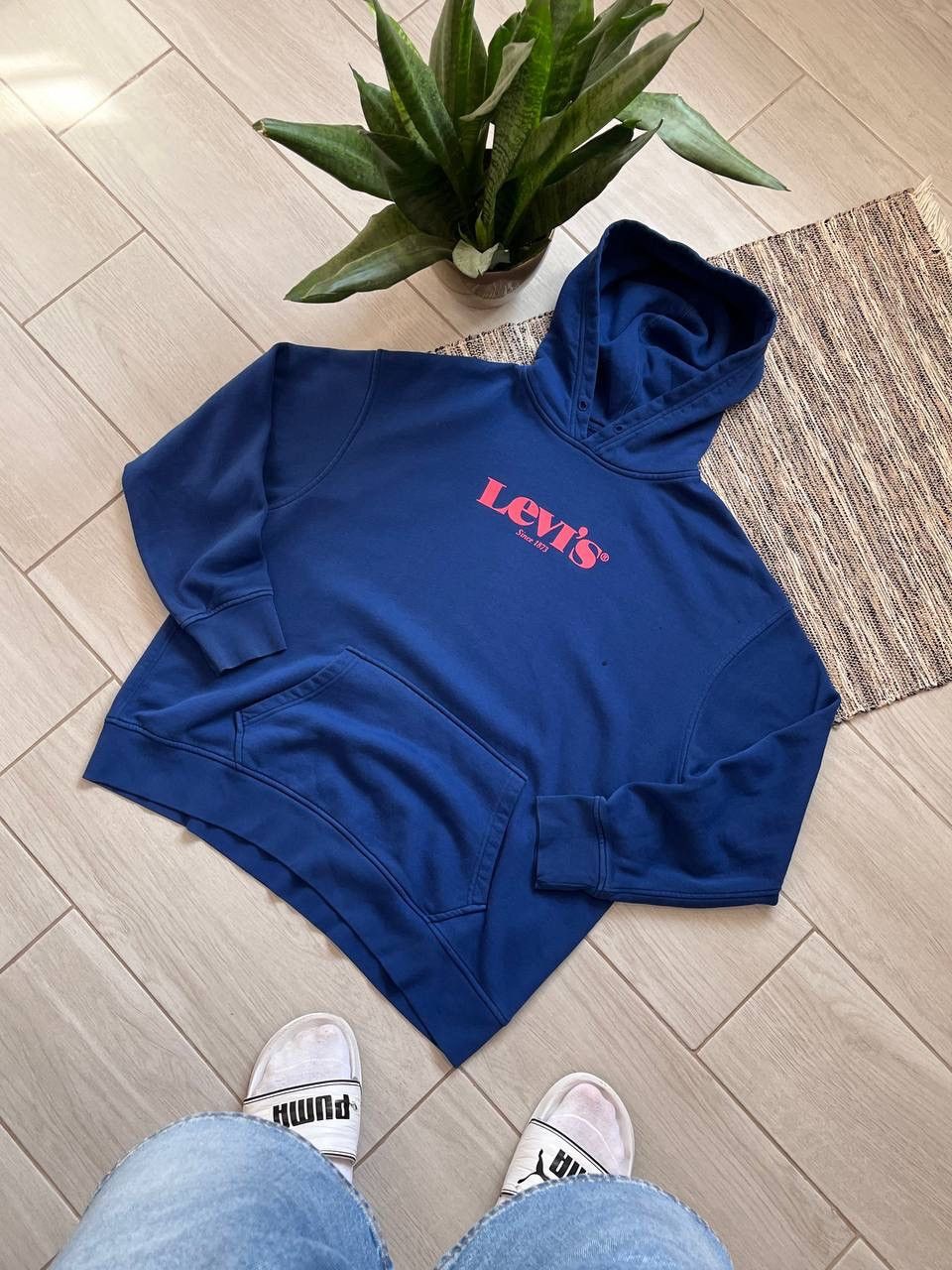 Levi's × Vintage Vintage Levis Hoodie Relaxed Fit Navy minimalistic blank Size US XL / EU 56 / 4 - 1 Thumbnail