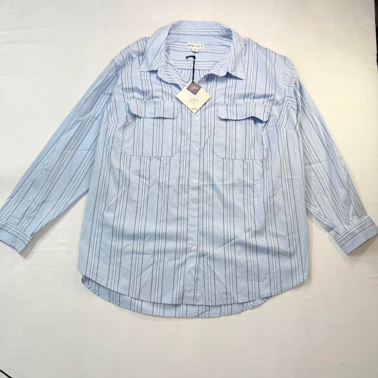 AVAVAV NWT Ava & Viv Blue striped long sleeve shirt Sz 2X Size XXL / US 16-18 / IT 52-54 - 2 Thumbnail