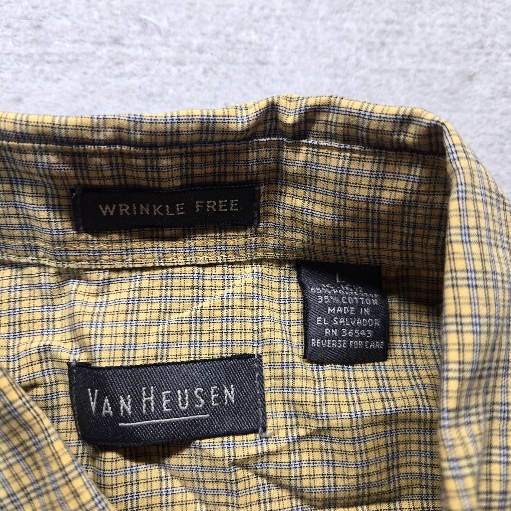 Van Heusen Van Heusen Shirt Mens L Yellow Plaid Long Sleeve Button-Up 16 16.5 Cotton Blend Casual Pockets Captain? Size US L / EU 52-54 / 3 - 3 Thumbnail