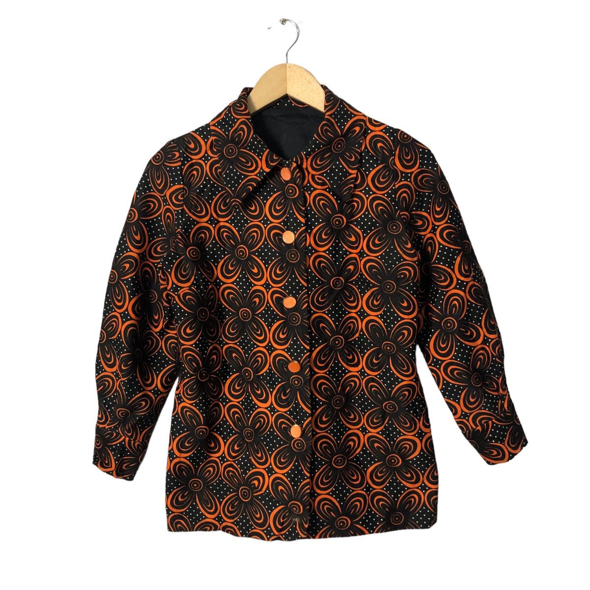 image of Art x Print All Over Me Vintage Unbranded Fullprint Button Ups Jacket in Black/Orange, Women's (Siz