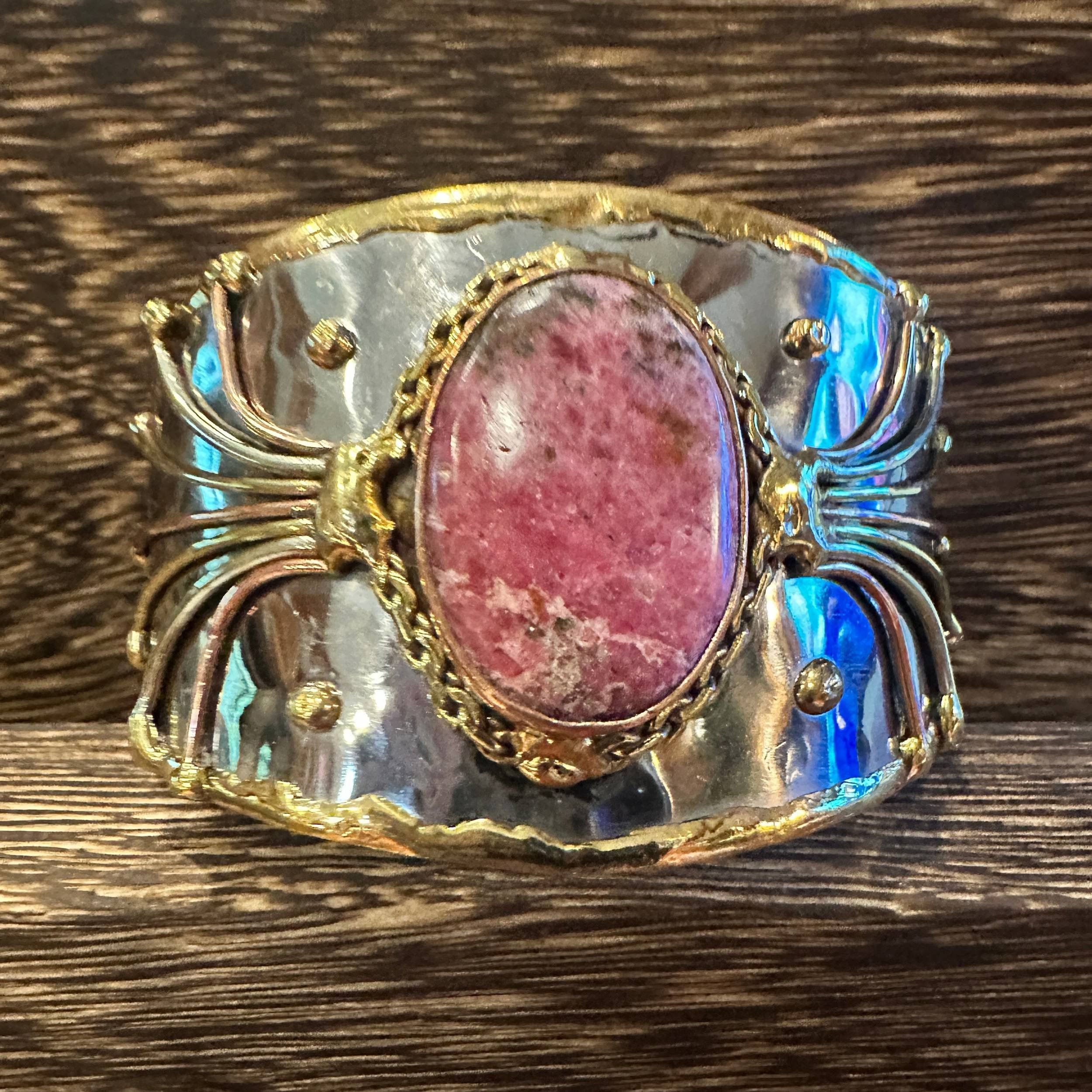 Other Artisan-Made 2-Inch Adjustable Cuff Bracelet with Rhodonite Size ONE SIZE - 3 Thumbnail