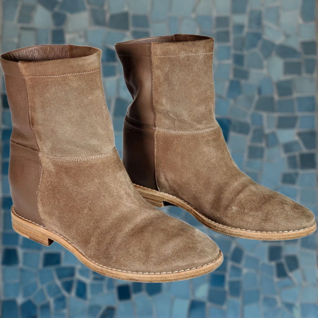 Vince VINCE Grayson Ankle Boots Womens US 7 Leather Suede Block Heel Concealed Wedge Flint Taupe M Size US 7 / IT 37 - 1 Thumbnail