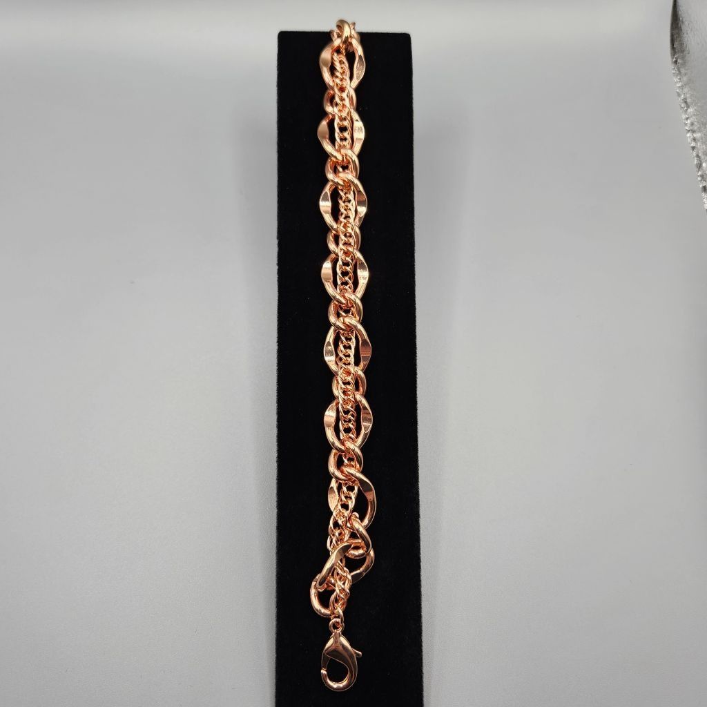 Designer Chunky Rose Gold-Tone Bracelet Double Strand Intertwined 7.5 Size ONE SIZE - 2 Thumbnail