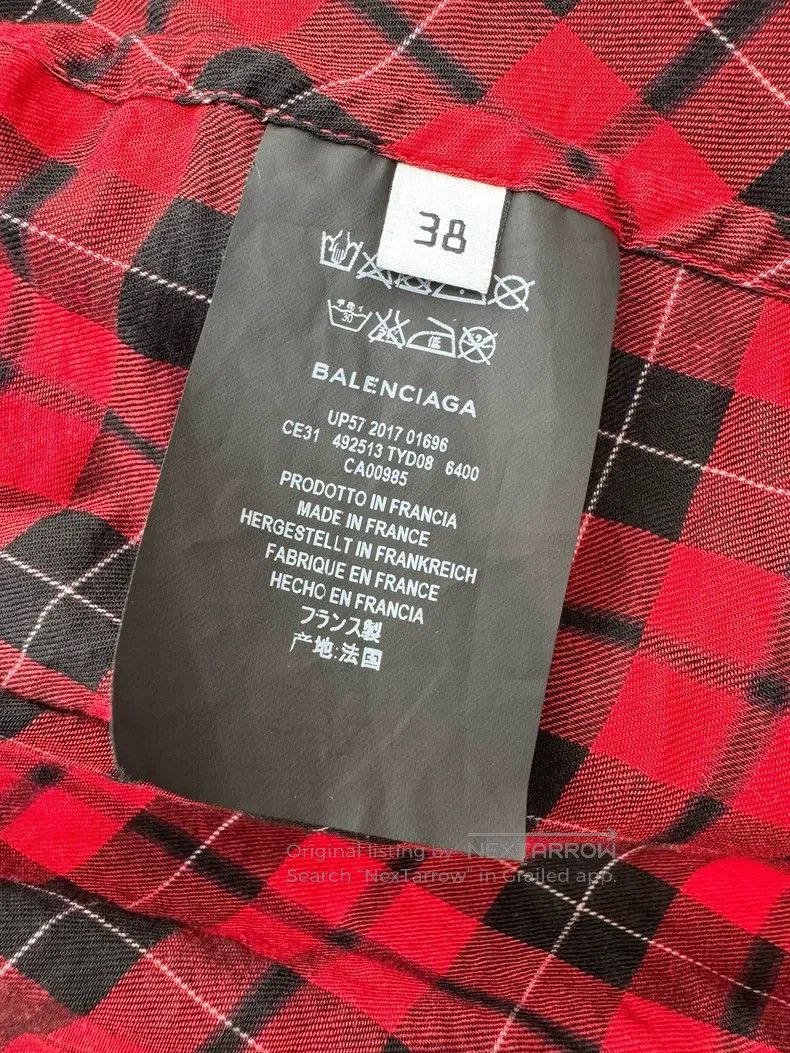 Balenciaga Balenciaga Red and Black Plaid Long Sleeve Shirt Size XS / US 0-2 / IT 36-38 - 5 Thumbnail