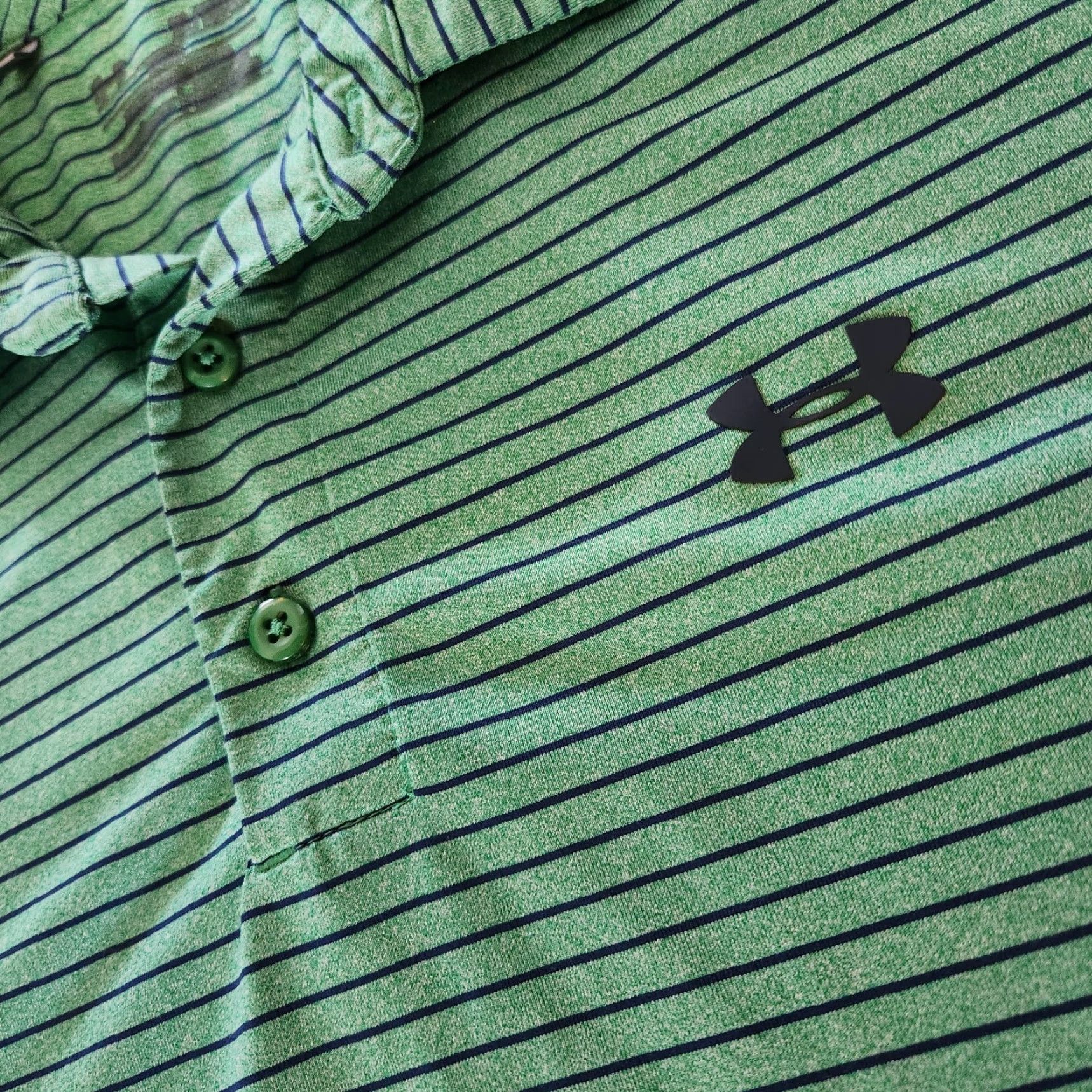 Under Armour Under Armour Polo Shirt Short Sleeve XL Green Striped Mens HeatGear Golf Tennis Walking Size US XL / EU 56 / 4 - 3 Thumbnail