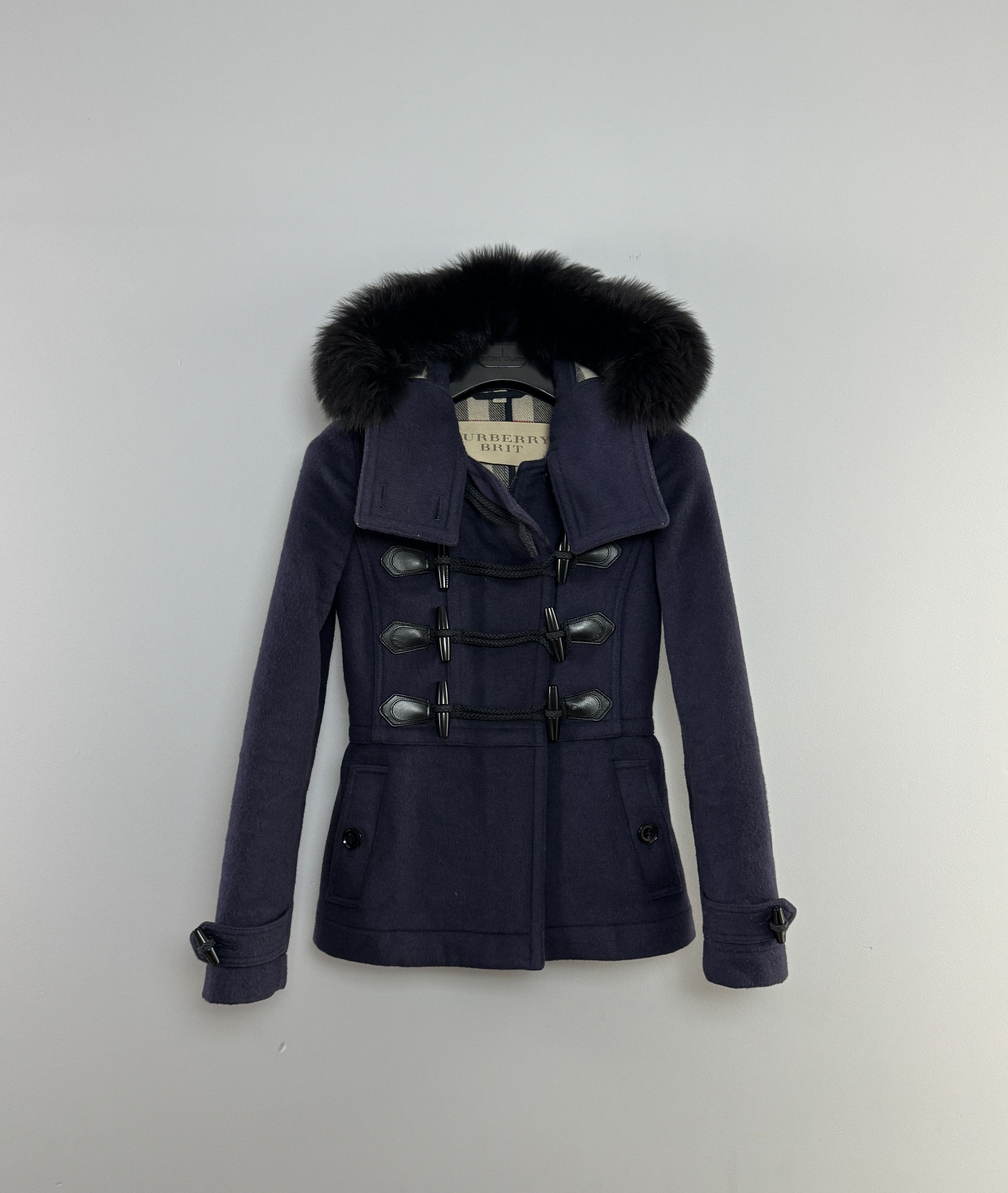 Burberry Brit Nova Check Duffle Coat Jacket Wool US 2 UK 4