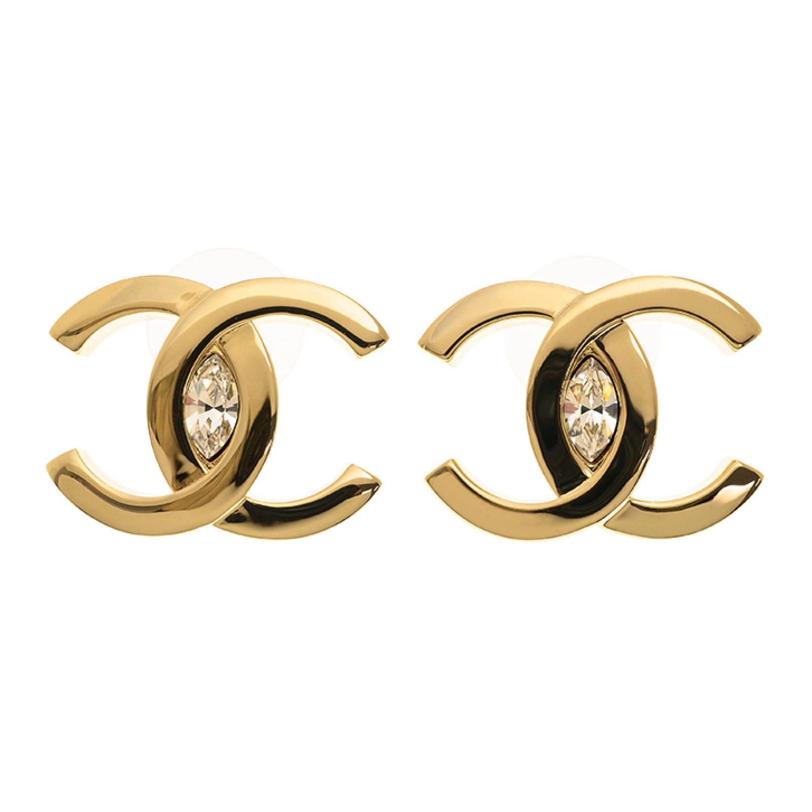 Chanel Chanel Gold Crystal Interlocking Drop Statement Stud Earring Size ONE SIZE - 1 Thumbnail