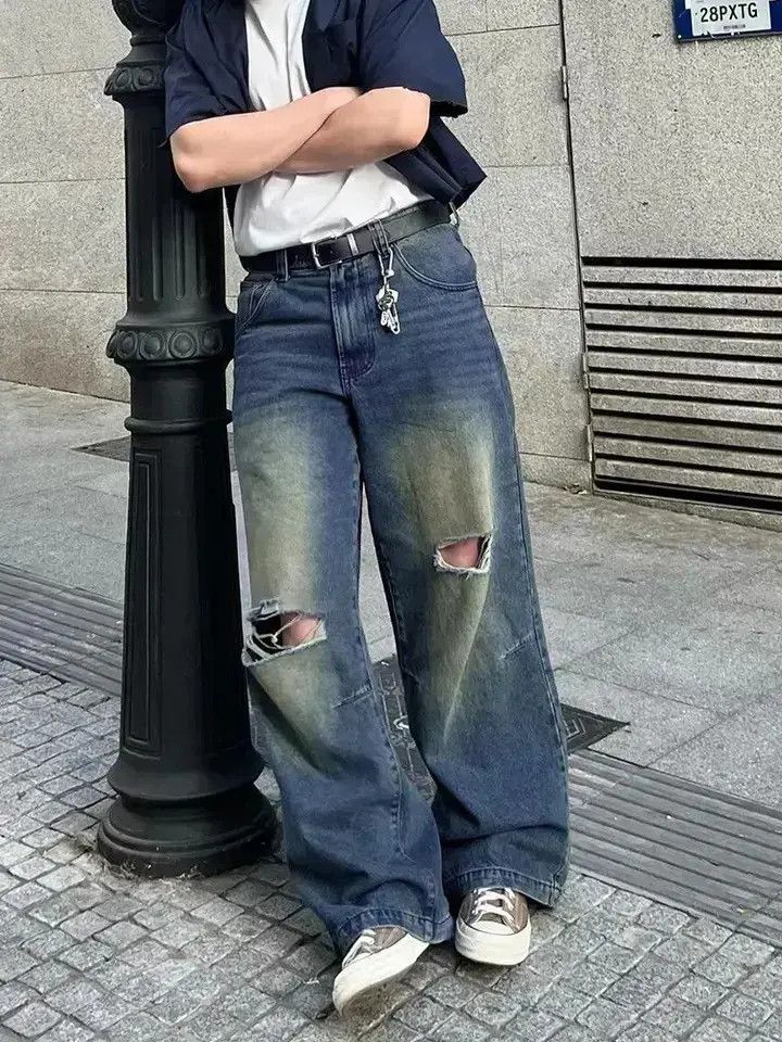 Vintage Blue Baggy Wide Leg Jeans