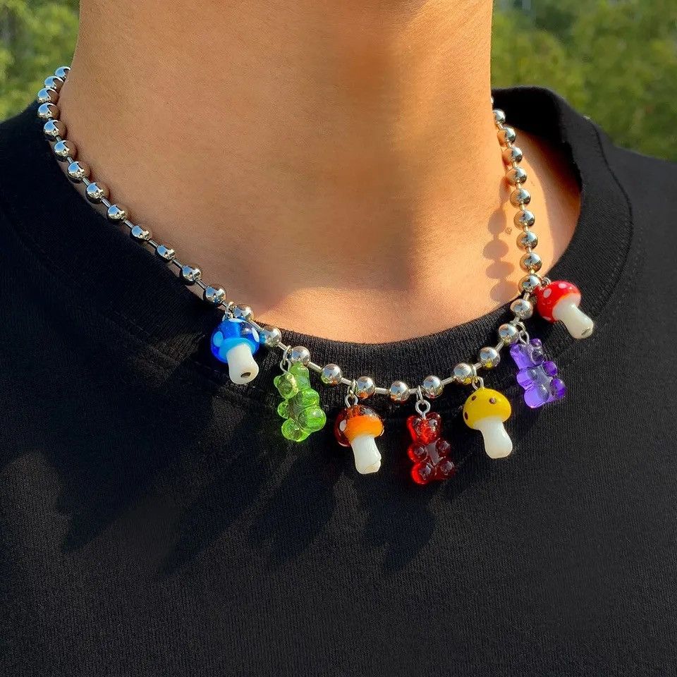 Jewelry Vintage Acrylic Transparent Bear Mushroom Pendant Necklace Size ONE SIZE - 3 Thumbnail