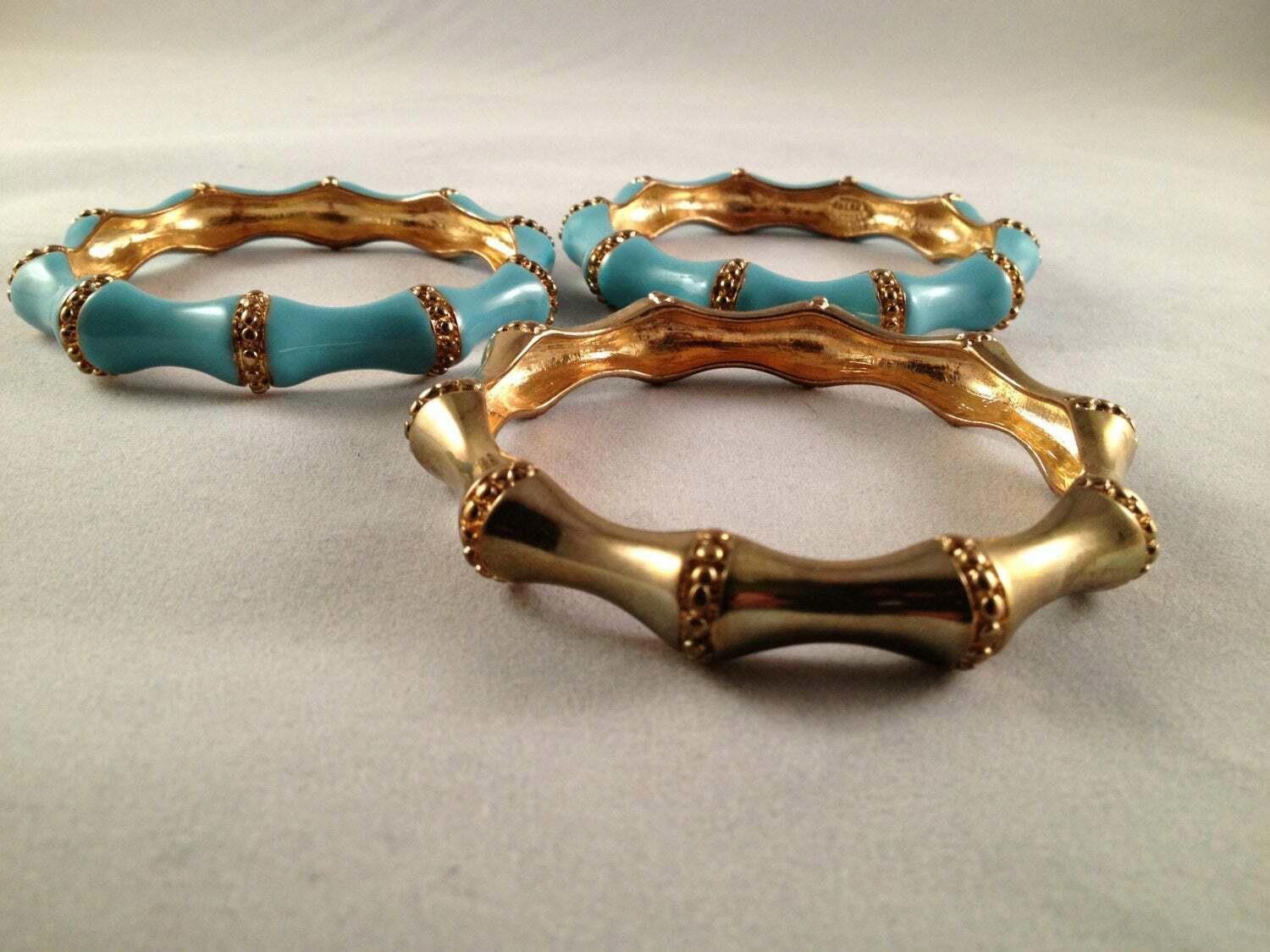 Designer Kenneth Lane 3 pc Bangle Set Simulated Bamboo Blue Enamel Size ONE SIZE - 2 Thumbnail