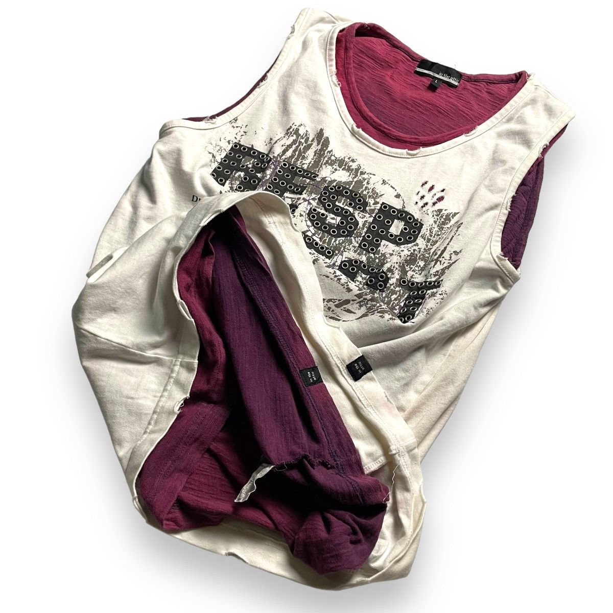 In The Attic 🇯🇵 Y2K IN THE ATTIC WORDING DOUBLE LAYER SLEEVELESS Size US L / EU 52-54 / 3 - 7 Thumbnail